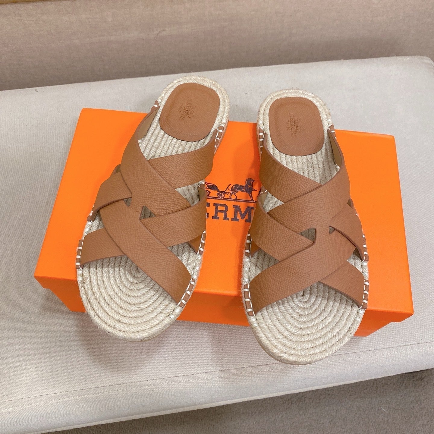 HM Men's Kazimir Sandal Light Brown Espadrilles Cowhide 700888