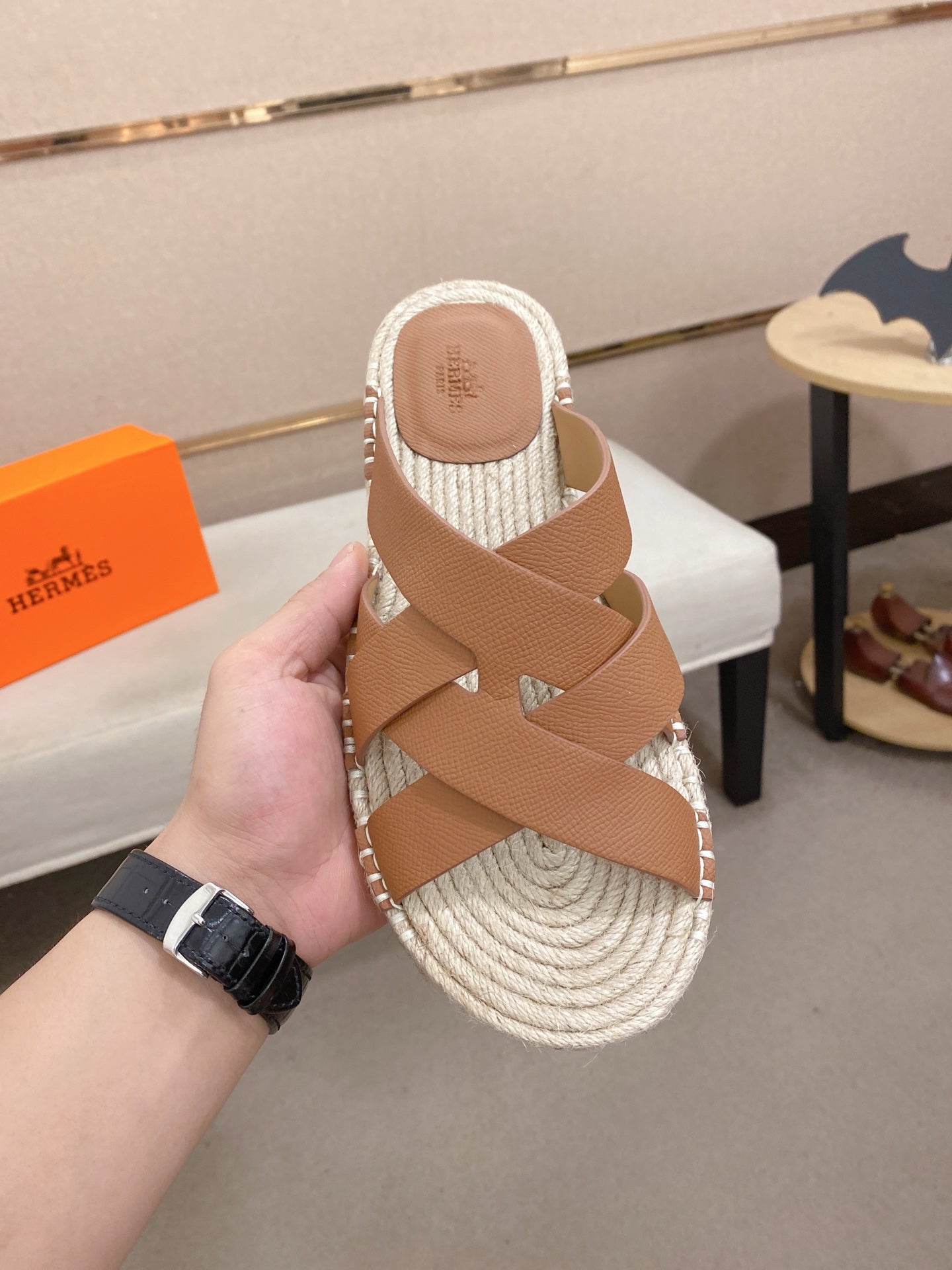 HM Men's Kazimir Sandal Light Brown Espadrilles Cowhide 700888