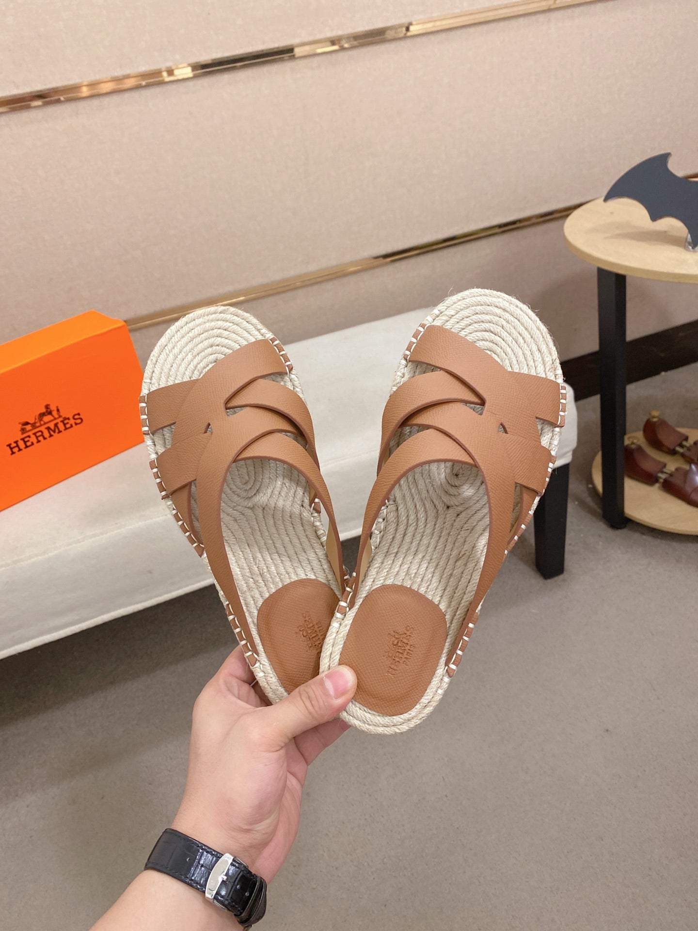 HM Men's Kazimir Sandal Light Brown Espadrilles Cowhide 700888