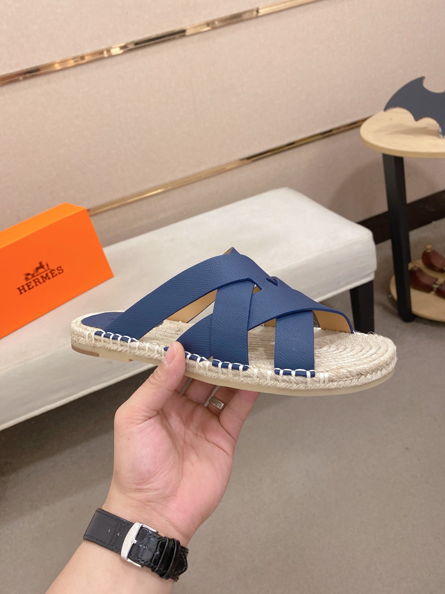 HM Men's Kazimir Sandal Blue Espadrilles Cowhide 700889