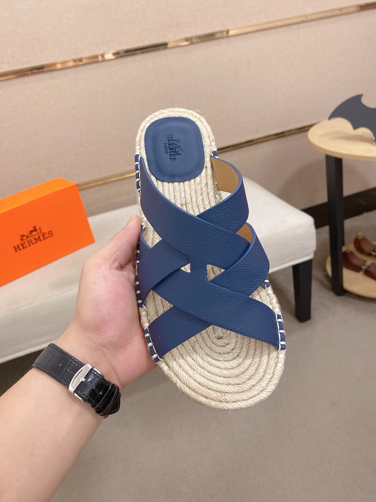 HM Men's Kazimir Sandal Blue Espadrilles Cowhide 700889