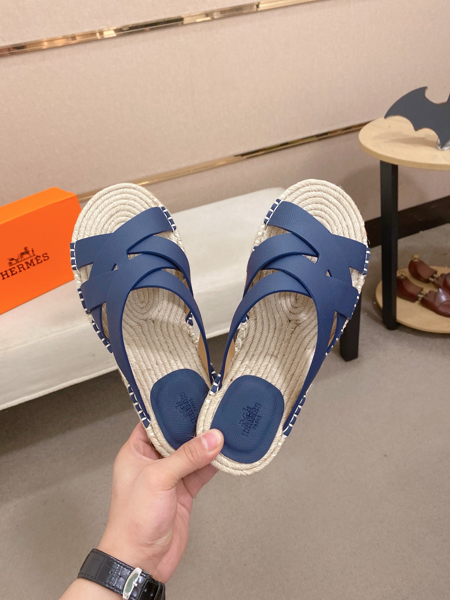 HM Men's Kazimir Sandal Blue Espadrilles Cowhide 700889