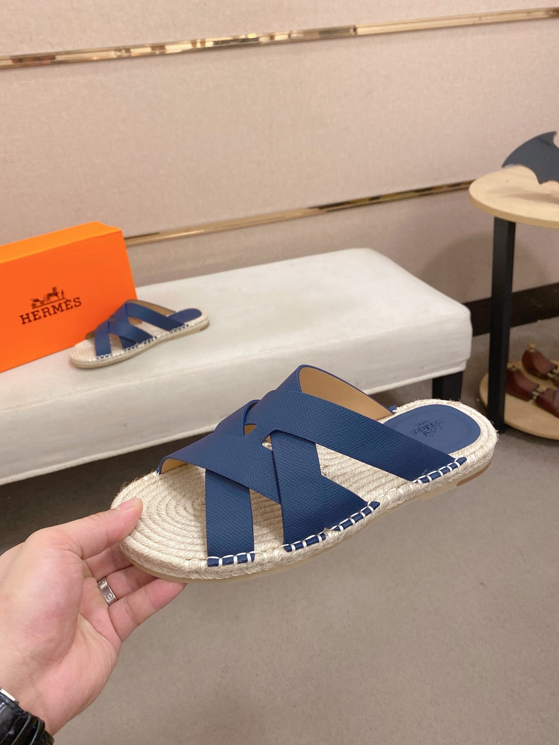 HM Men's Kazimir Sandal Blue Espadrilles Cowhide 700889