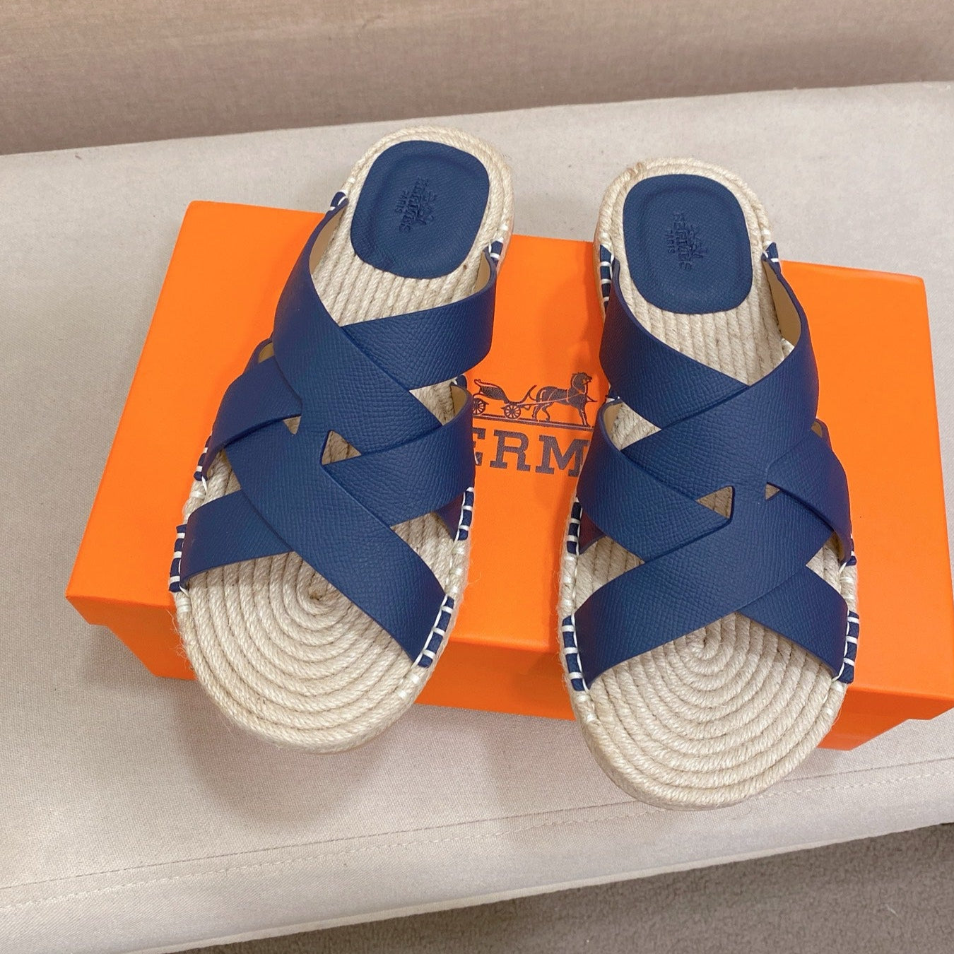 HM Men's Kazimir Sandal Blue Espadrilles Cowhide 700889