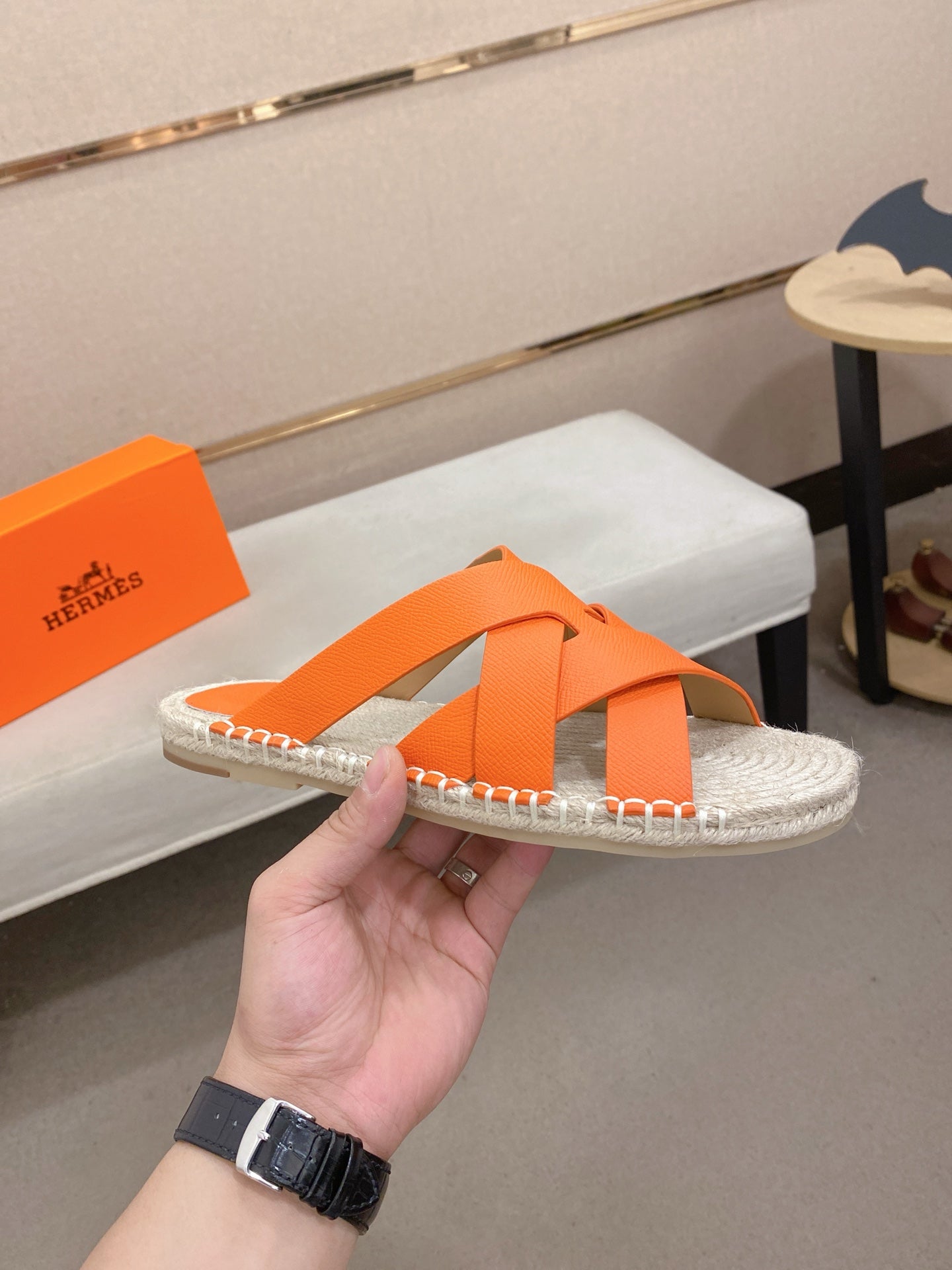 HM Men's Kazimir Sandal Orange Espadrilles Cowhide 700890