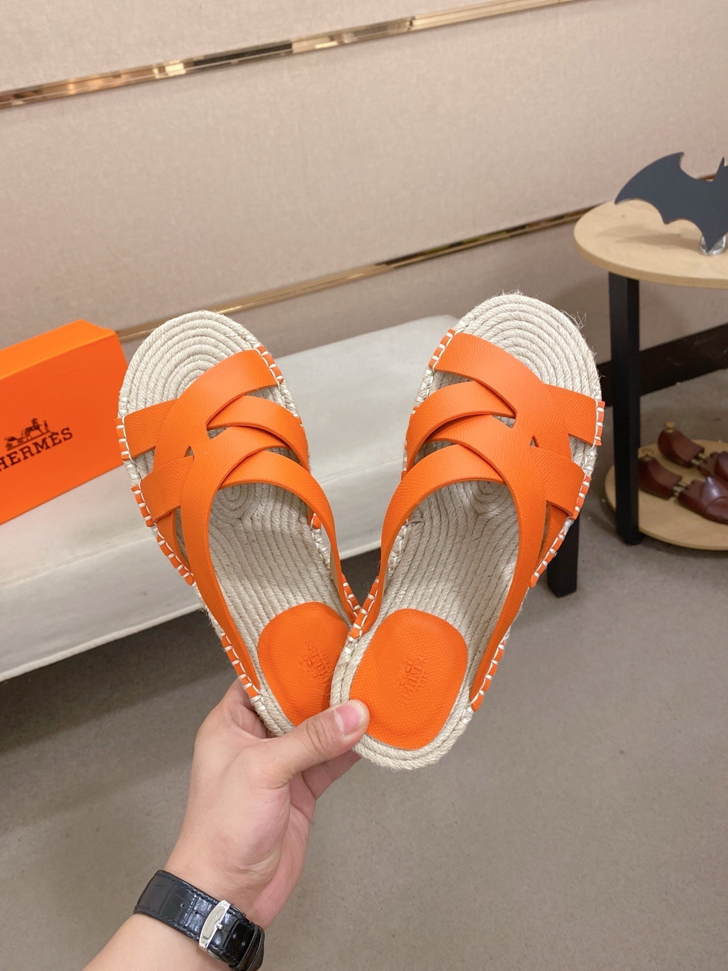 HM Men's Kazimir Sandal Orange Espadrilles Cowhide 700890