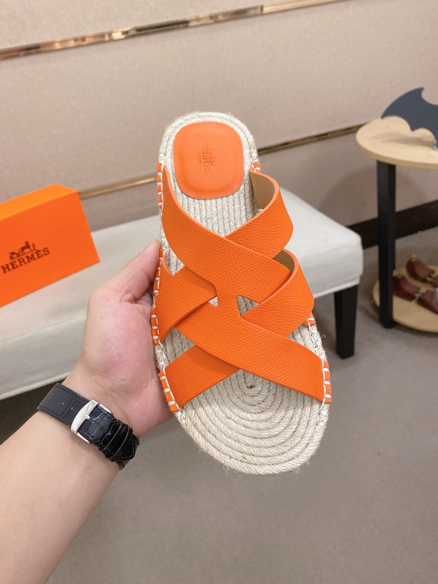 HM Men's Kazimir Sandal Orange Espadrilles Cowhide 700890