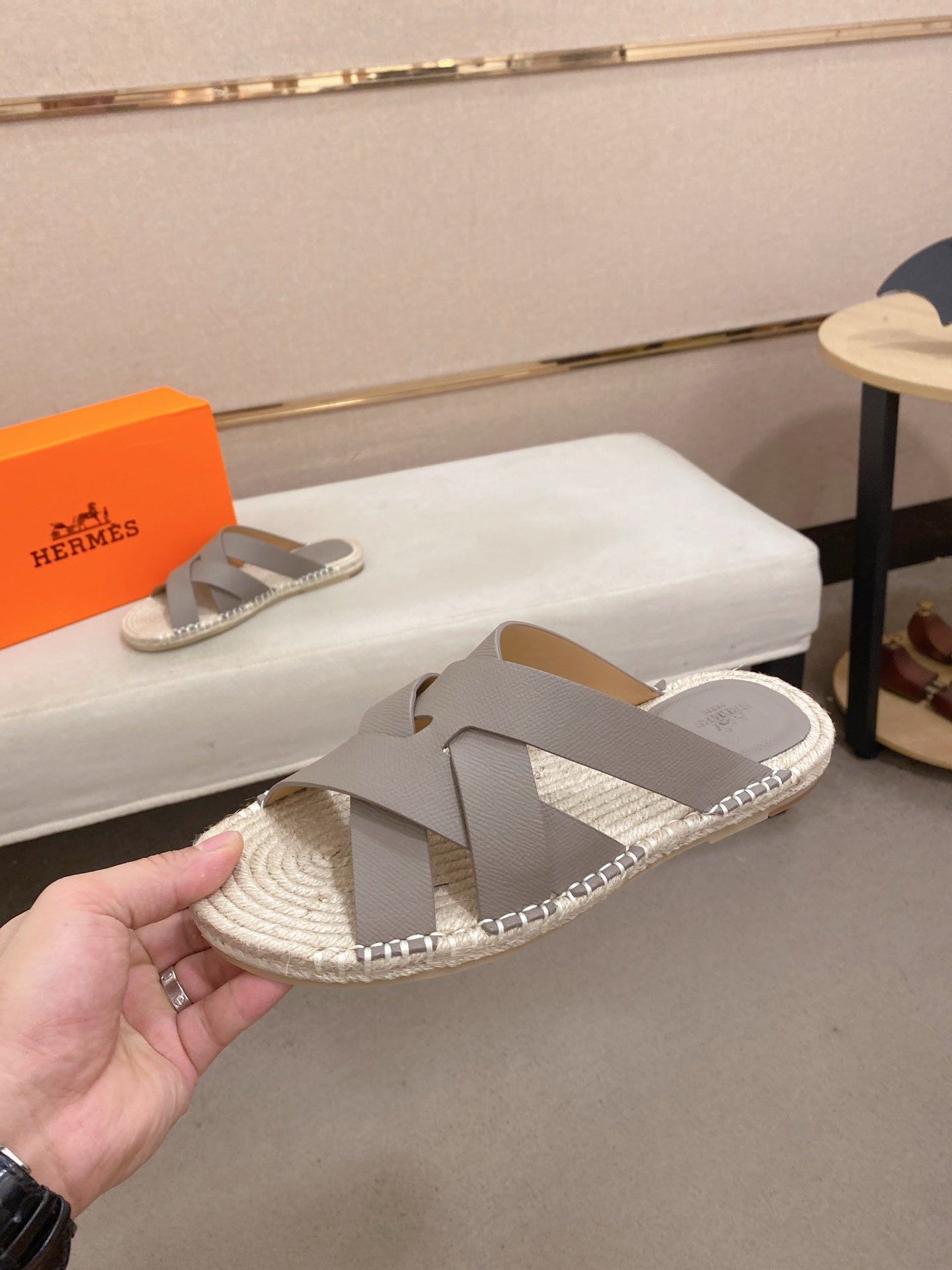 HM Men's Kazimir Sandal Grey Espadrilles Cowhide 700891