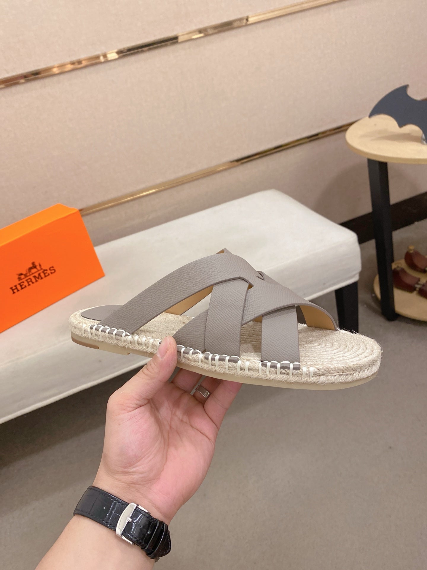 HM Men's Kazimir Sandal Grey Espadrilles Cowhide 700891