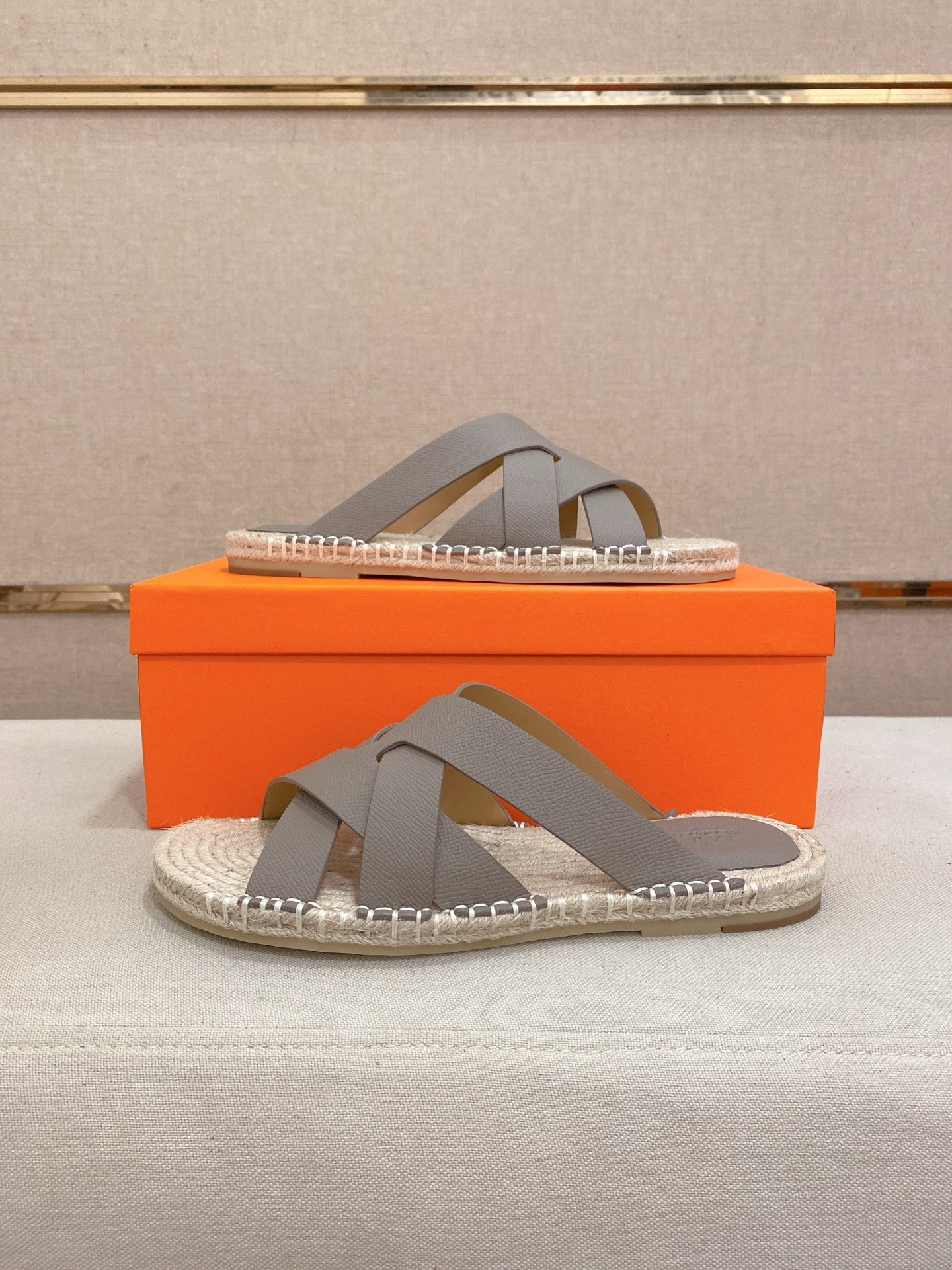 HM Men's Kazimir Sandal Grey Espadrilles Cowhide 700891