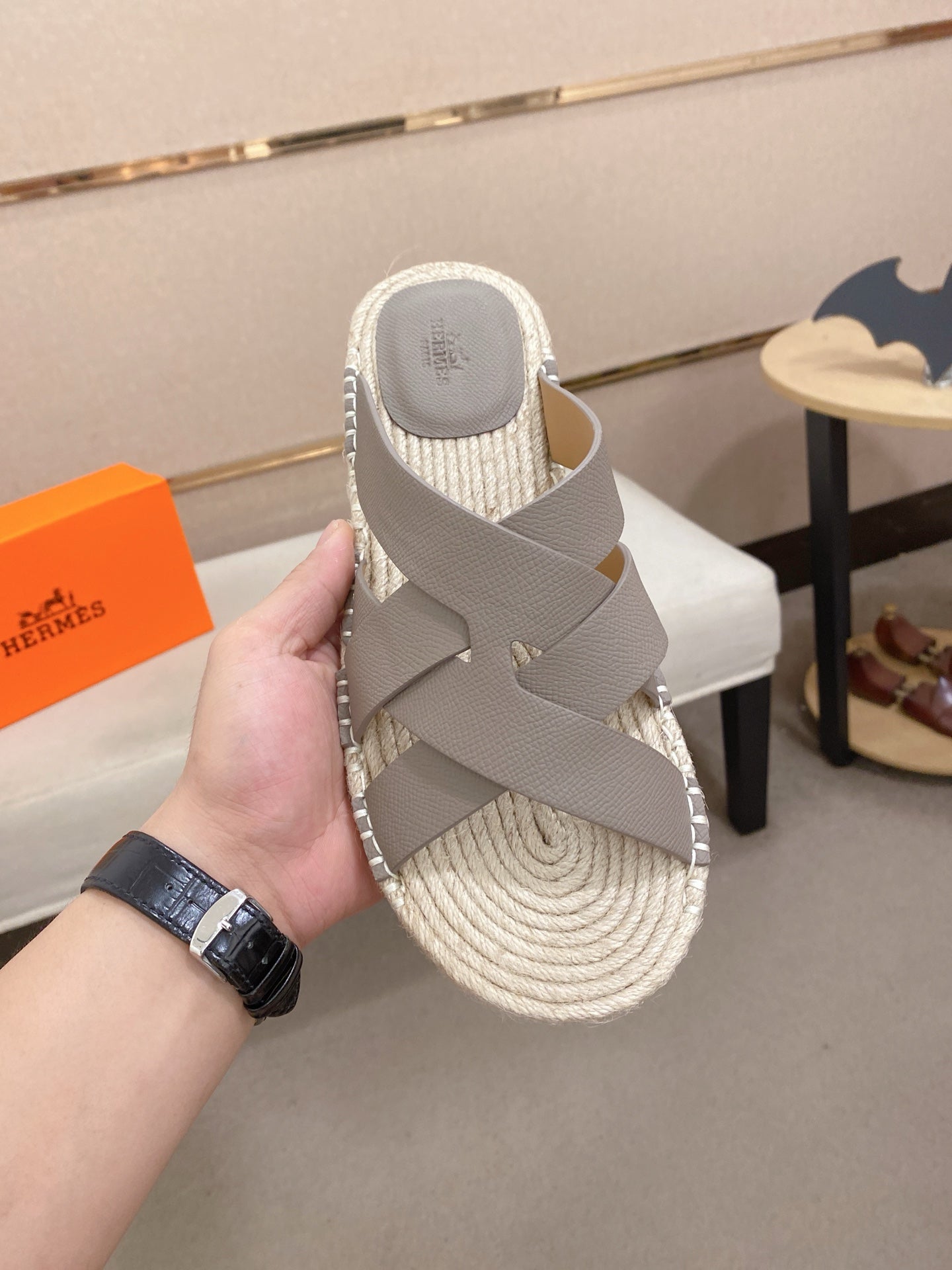 HM Men's Kazimir Sandal Grey Espadrilles Cowhide 700891