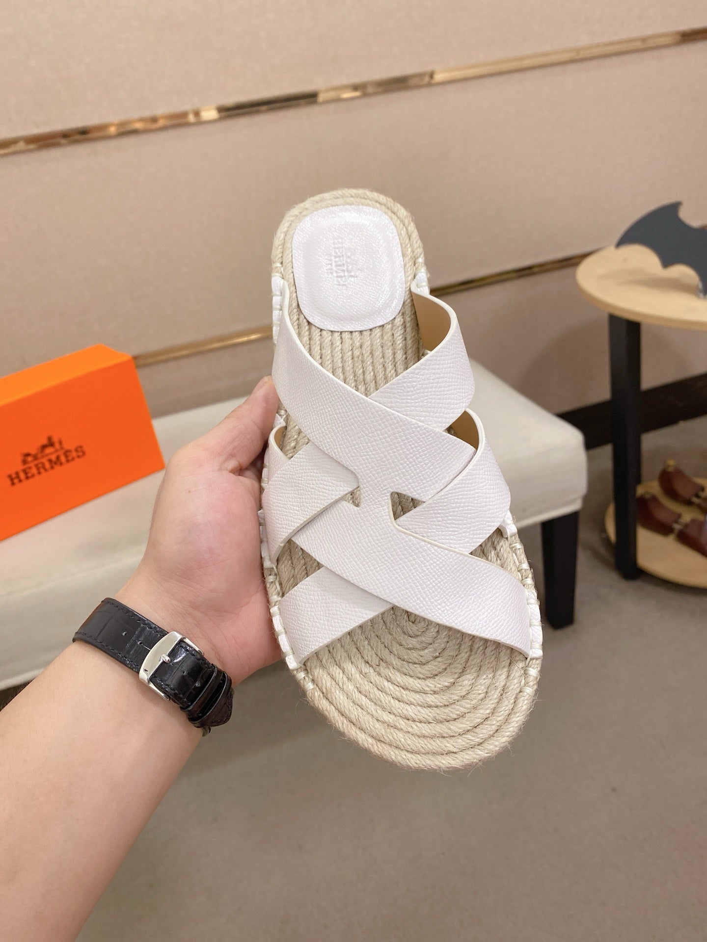 HM Men's Kazimir Sandal White Espadrilles Cowhide 700893