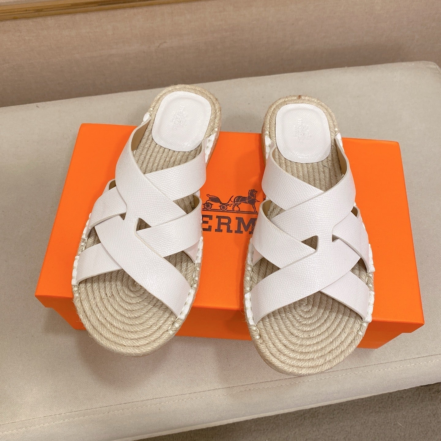 HM Men's Kazimir Sandal White Espadrilles Cowhide 700893