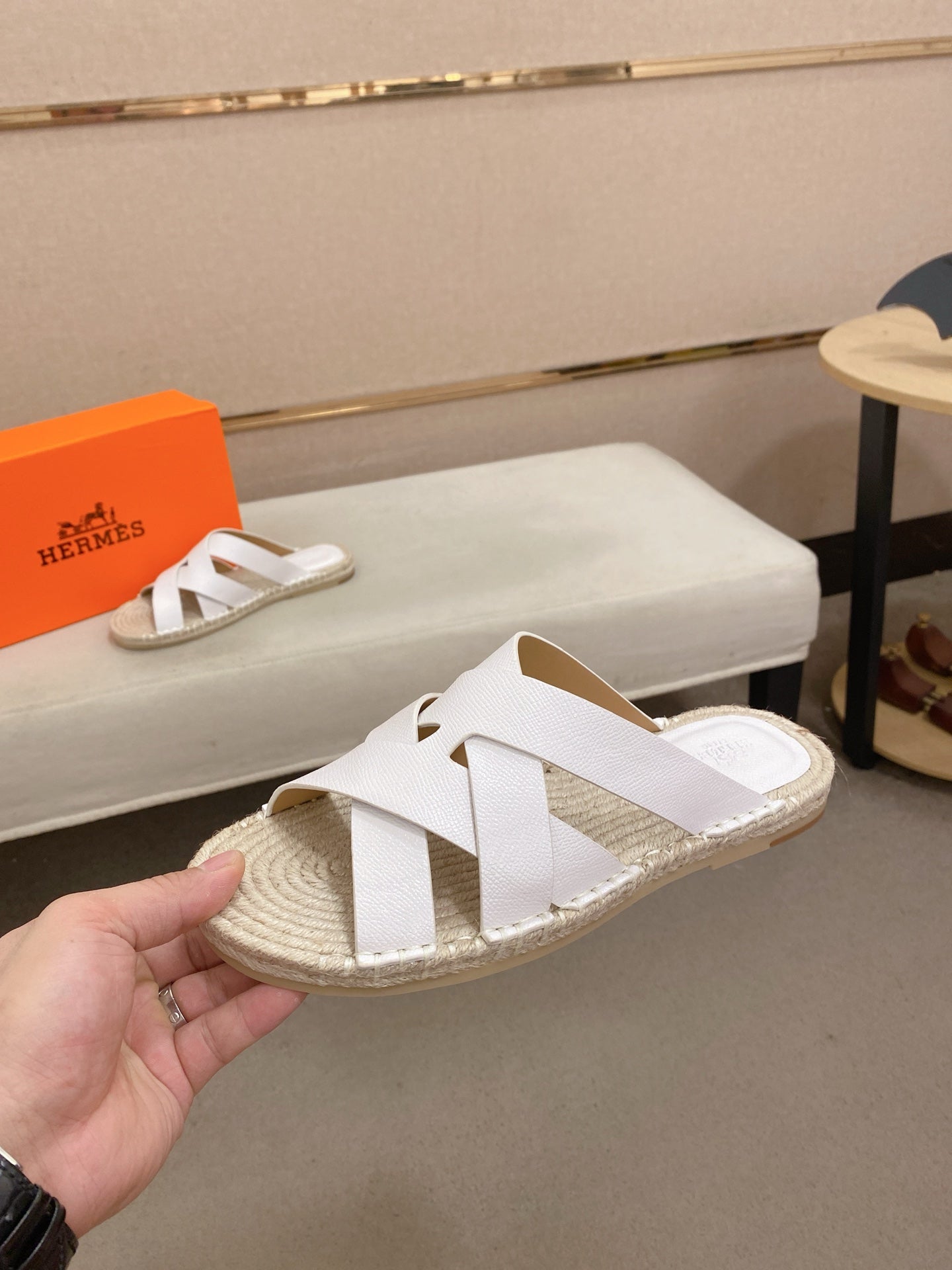 HM Men's Kazimir Sandal White Espadrilles Cowhide 700893