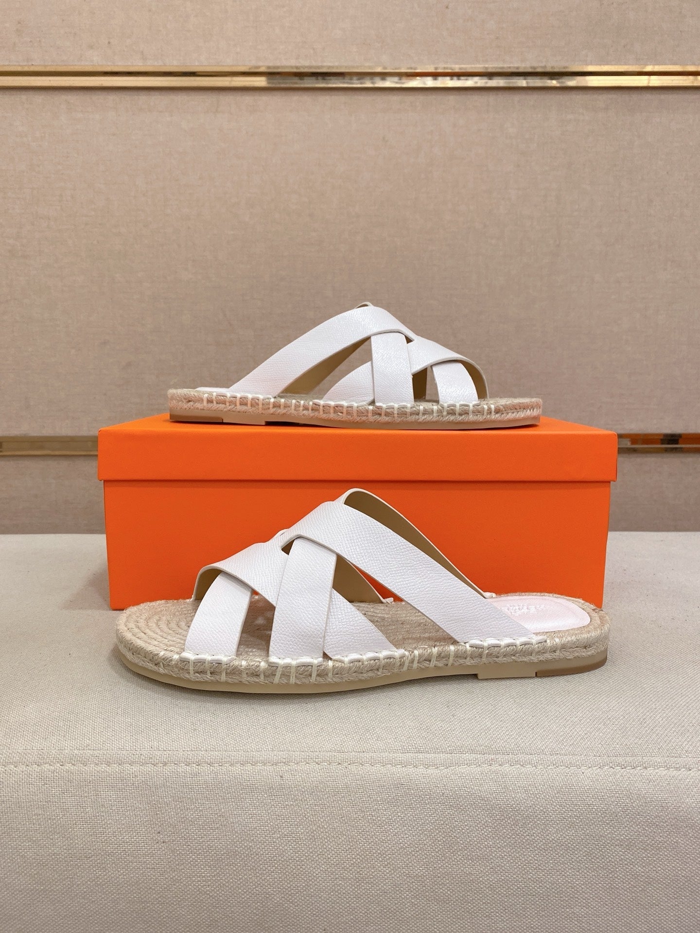 HM Men's Kazimir Sandal White Espadrilles Cowhide 700893