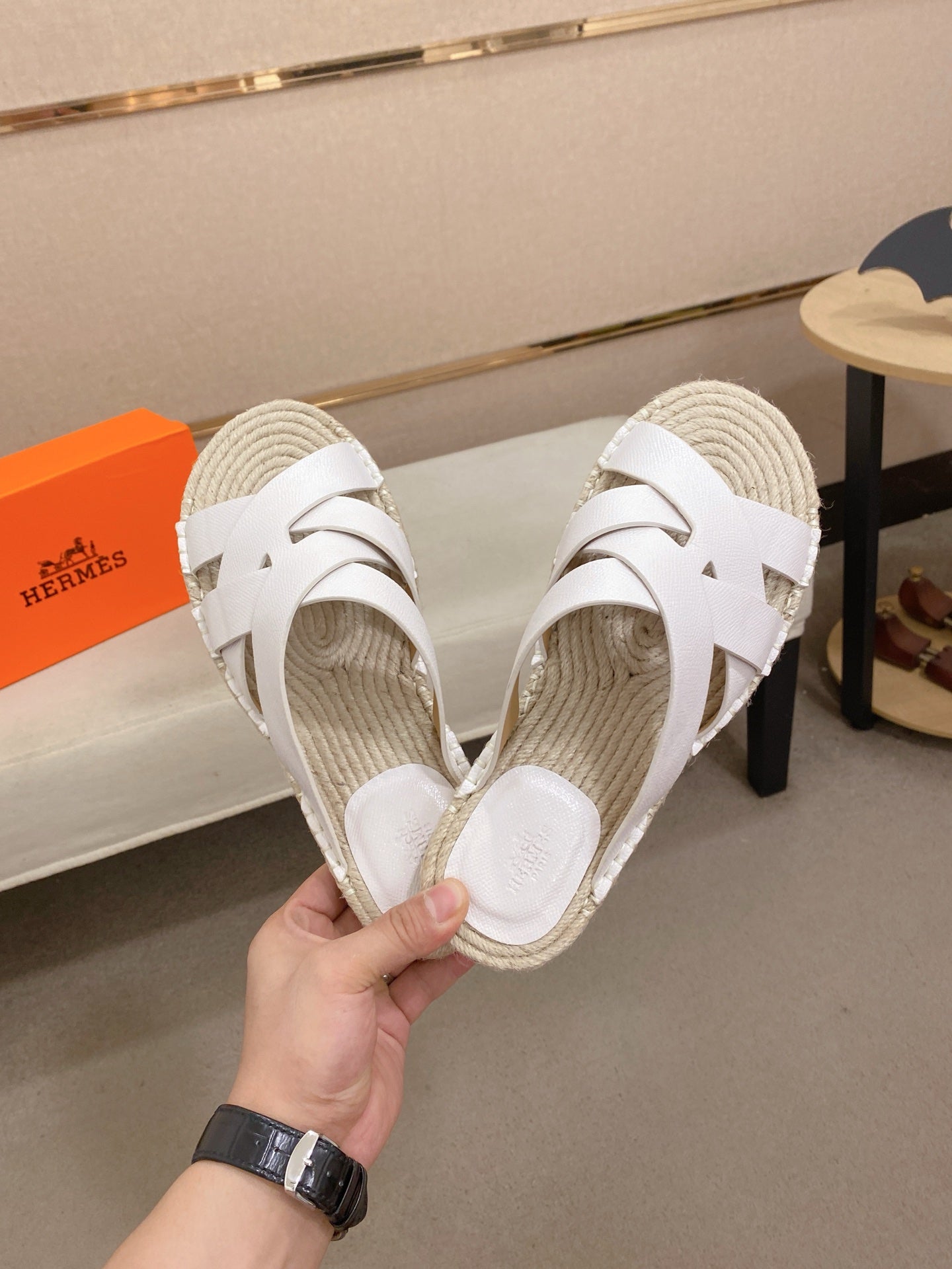 HM Men's Kazimir Sandal White Espadrilles Cowhide 700893