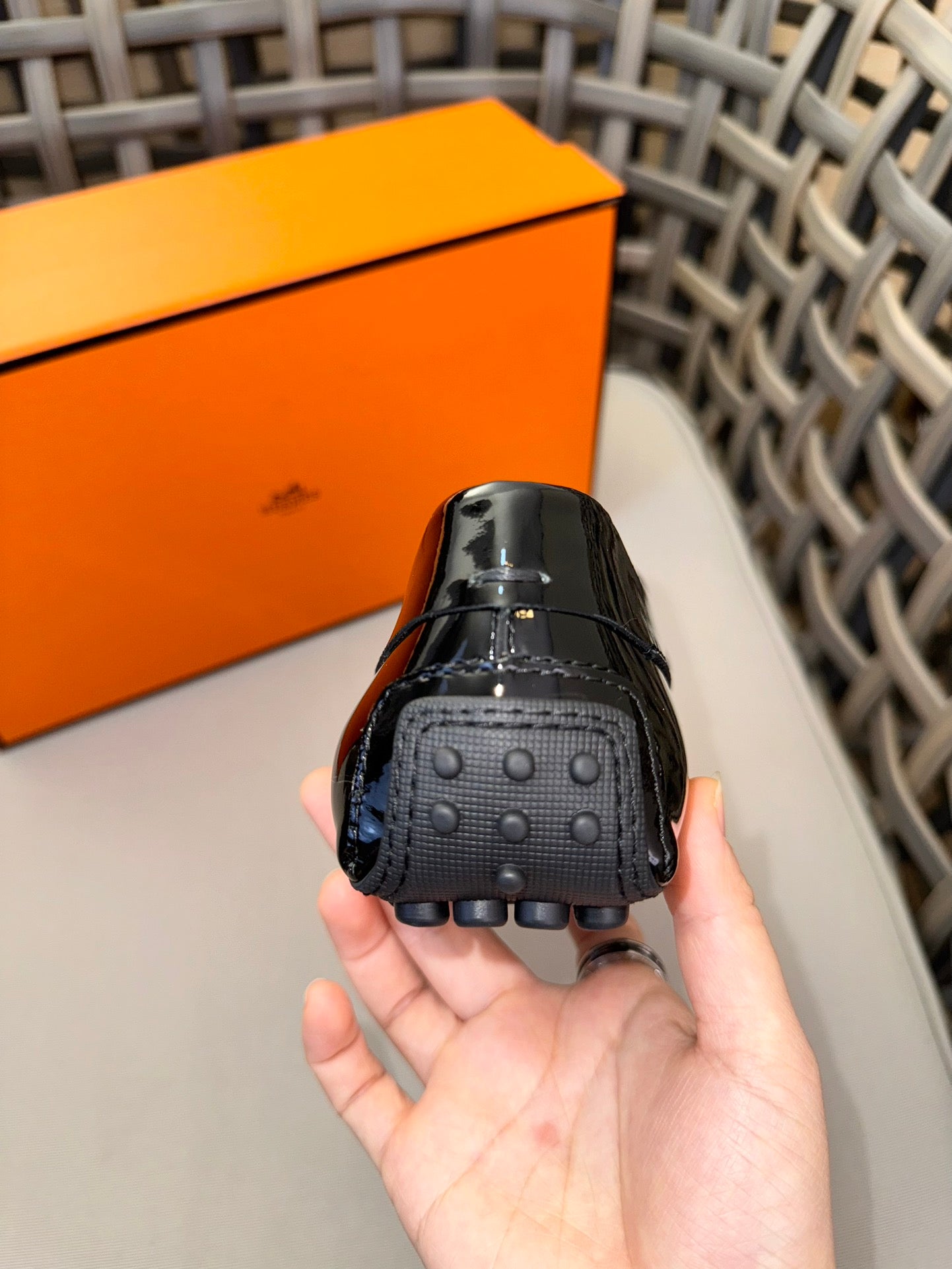 HM Men's Moccasins Loafer Black Patent Leather 537532