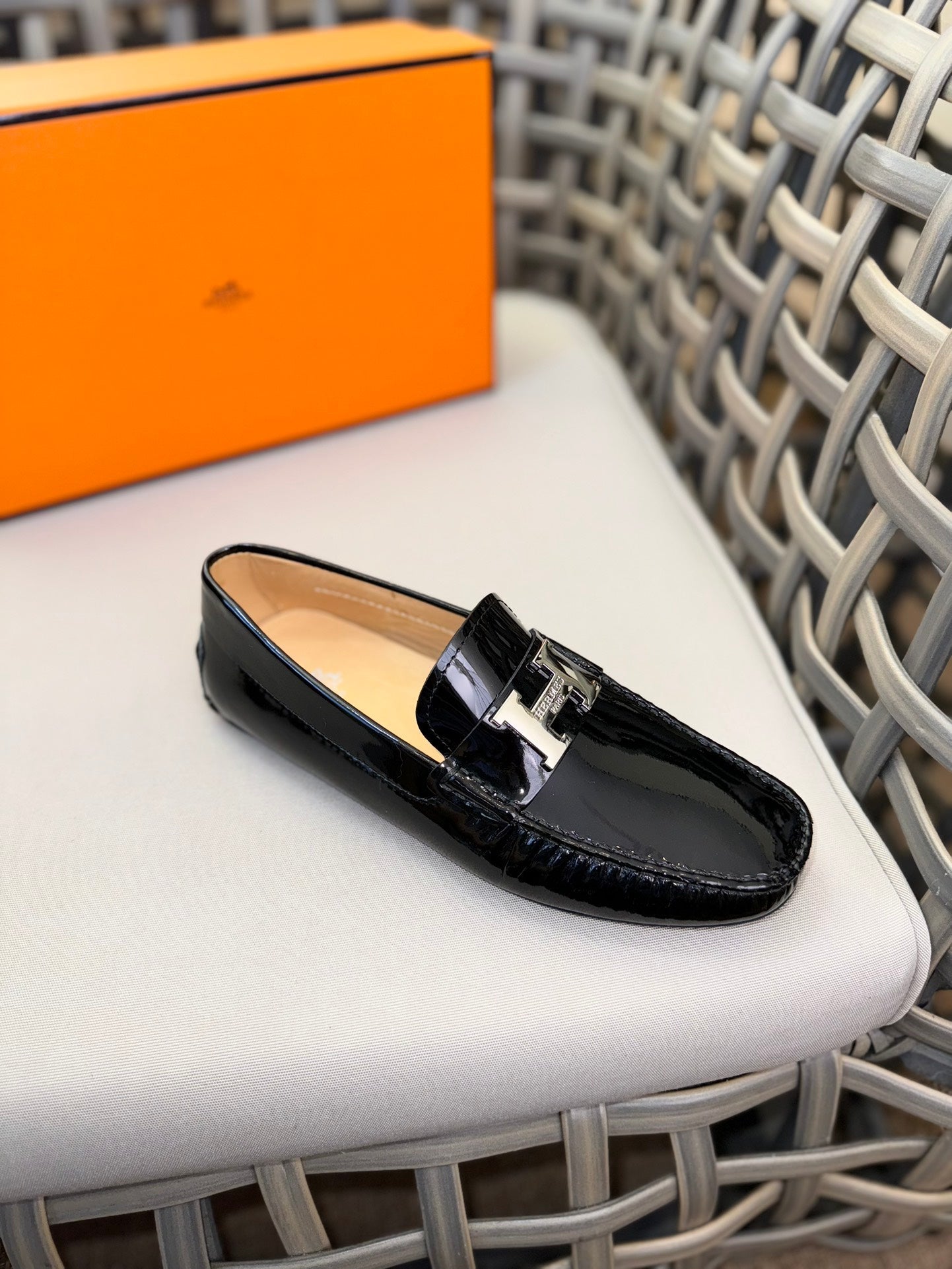 HM Men's Moccasins Loafer Black Patent Leather 537532