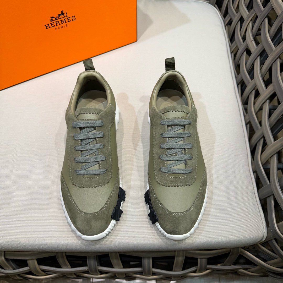 HM Men's Bouncing Sneaker Moss Green Calfskin Suede