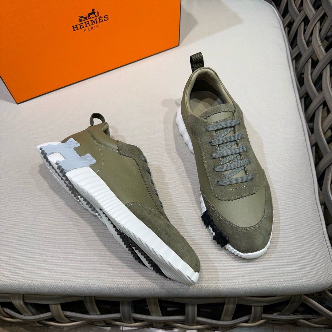 HM Men's Bouncing Sneaker Moss Green Calfskin Suede