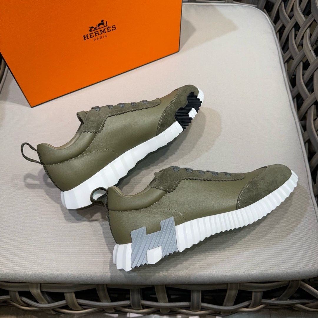 HM Men's Bouncing Sneaker Moss Green Calfskin Suede