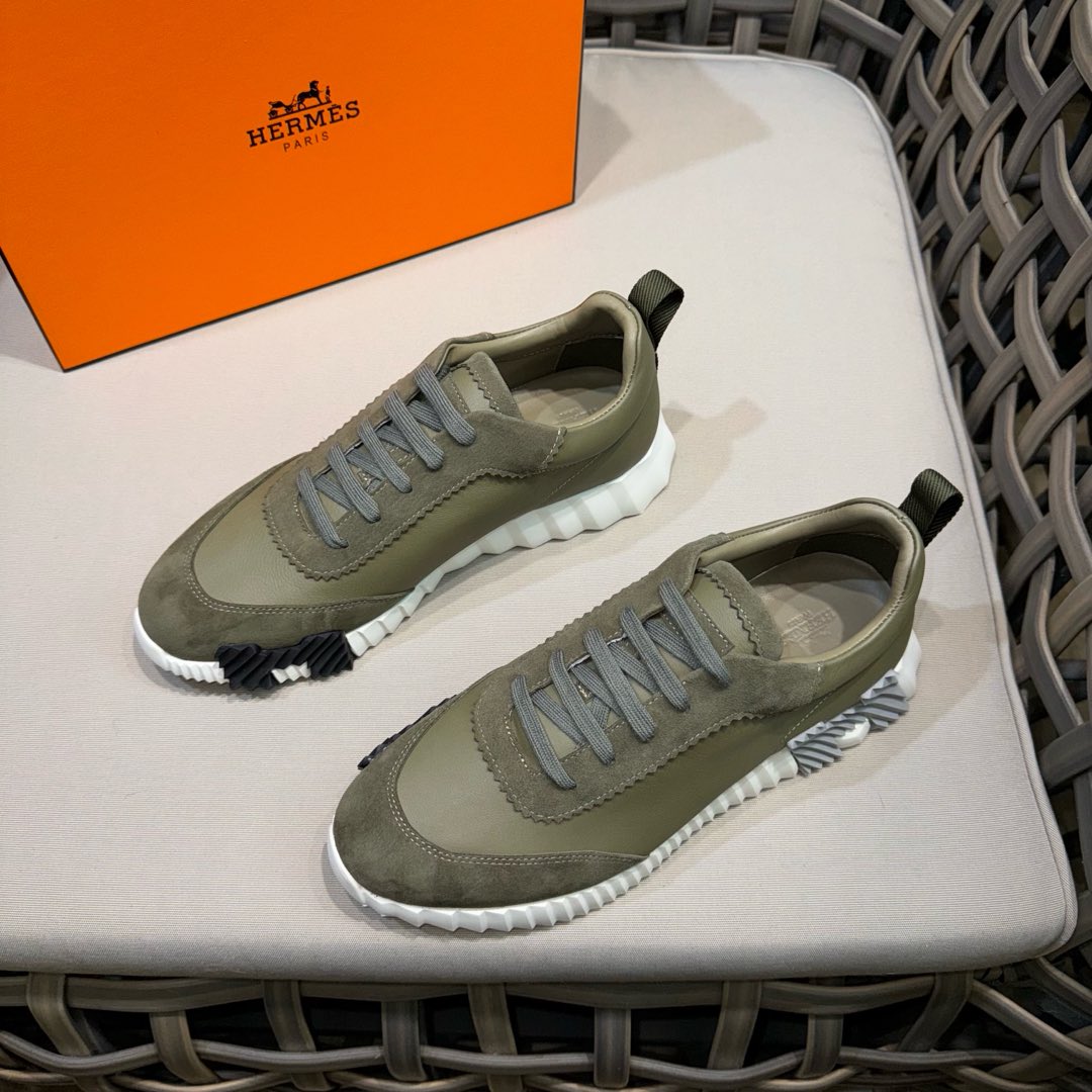 HM Men's Bouncing Sneaker Moss Green Calfskin Suede