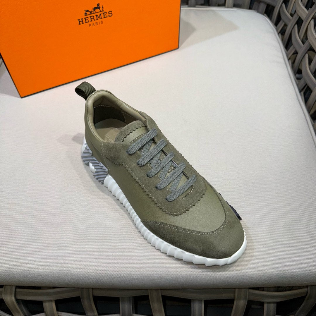 HM Men's Bouncing Sneaker Moss Green Calfskin Suede