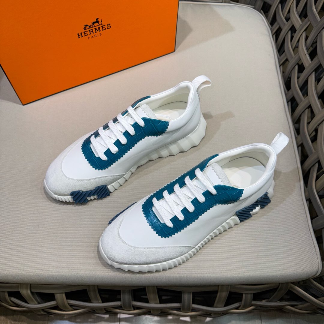 HM Men's Bouncing Sneaker White Blue Calfskin Suede