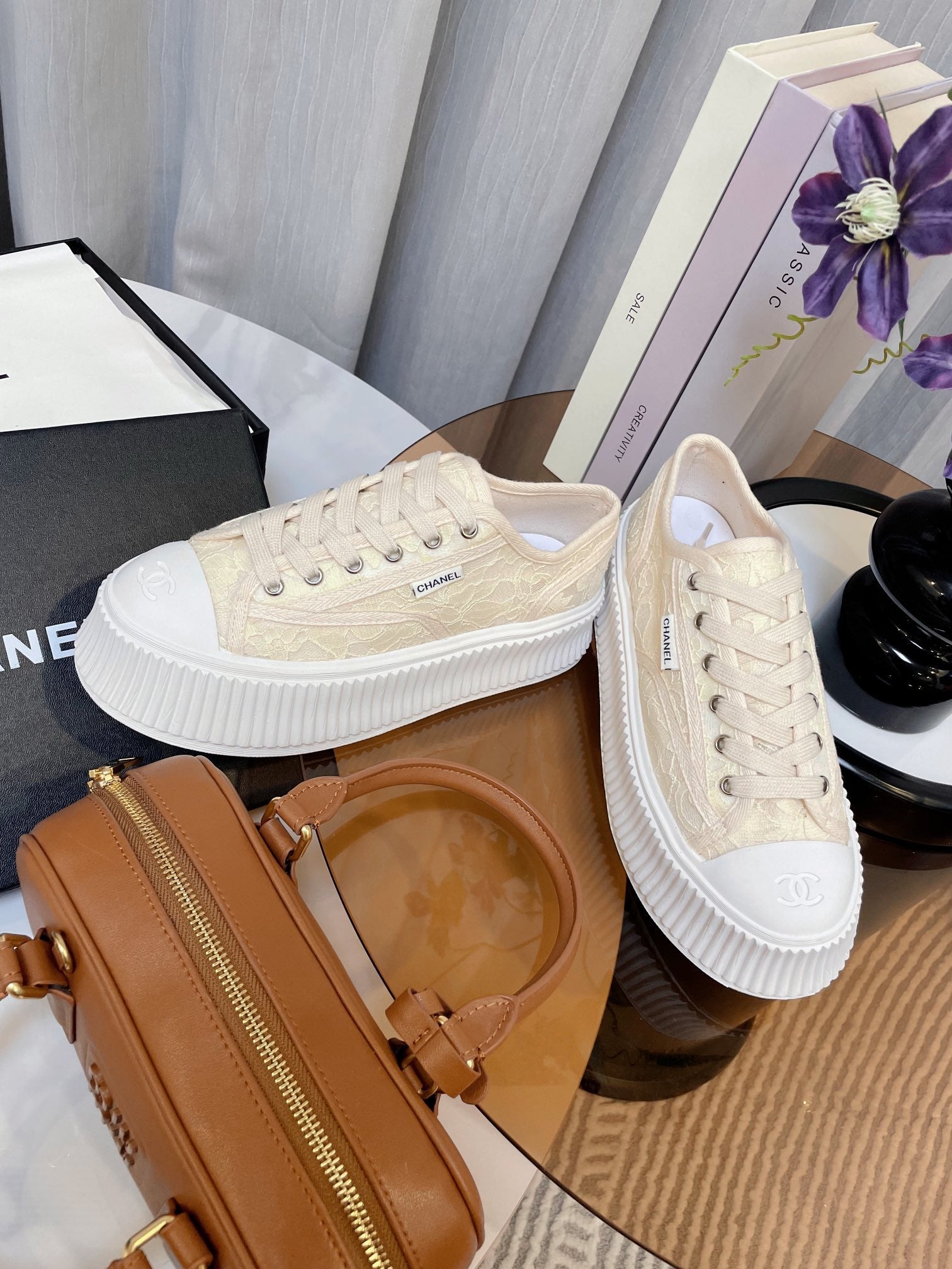 cc sneaker 40 beige lace
