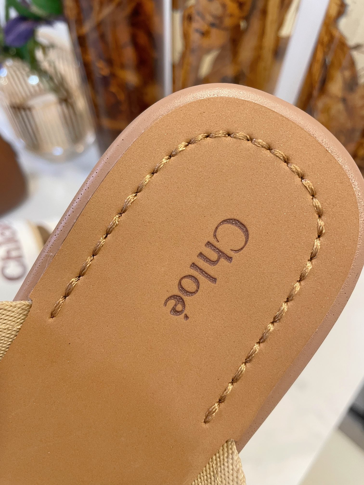 CHLOE WOODY WEDGE SANDALS IN WHITE CANVAS WITH CIDER BROWN RUBBER SOLE