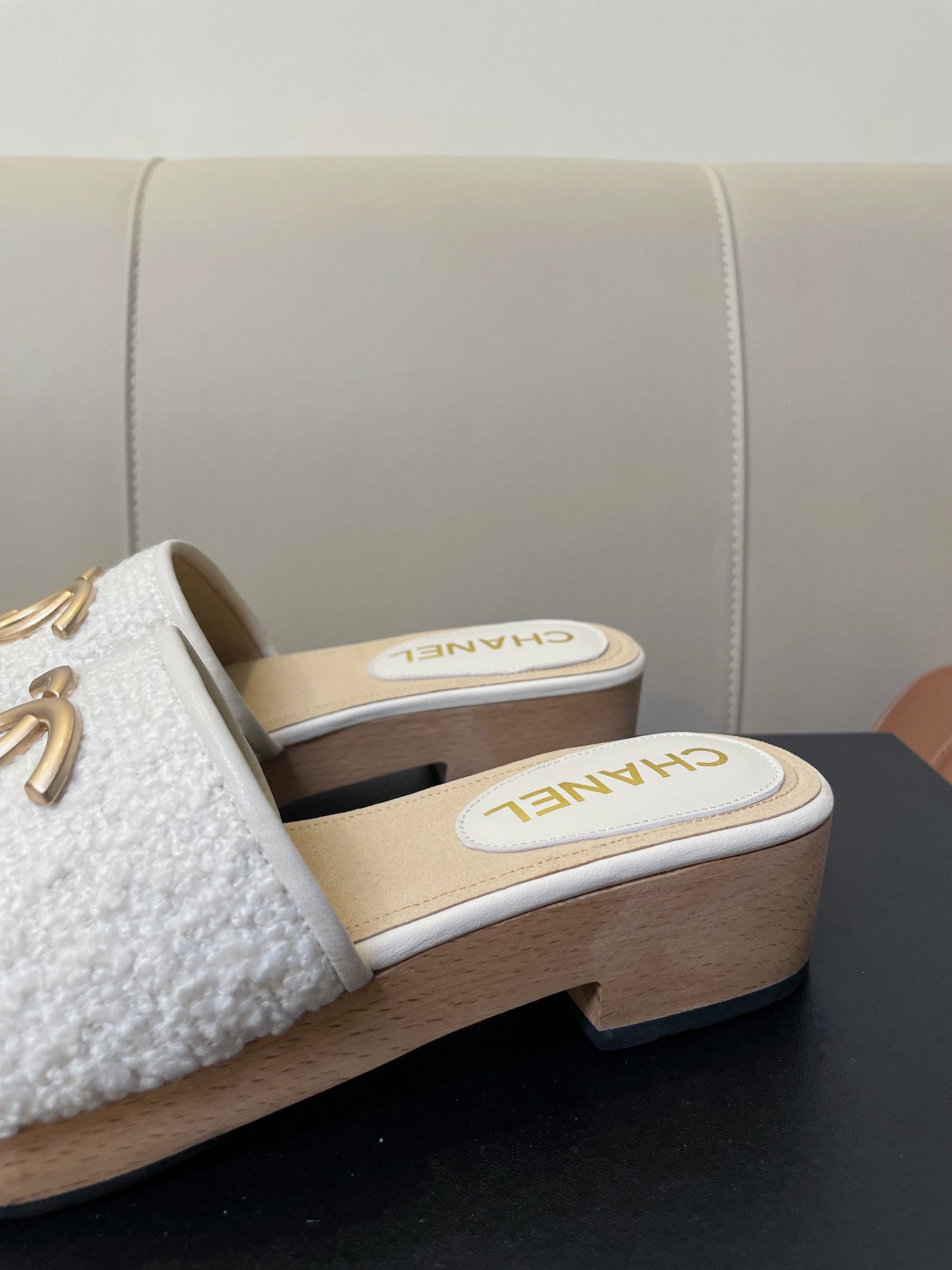 cc mule sandal 45 white tweed beige calfskin