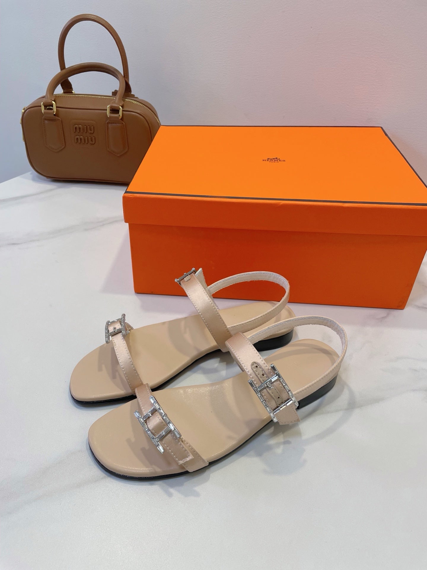 HM Paris Sandals Beige Lamskin 374210