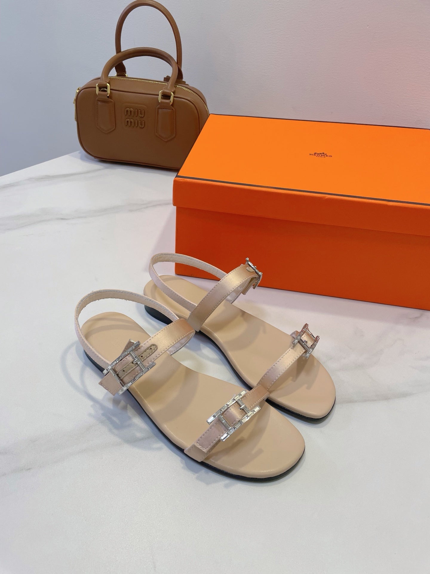 HM Paris Sandals Beige Lamskin 374210