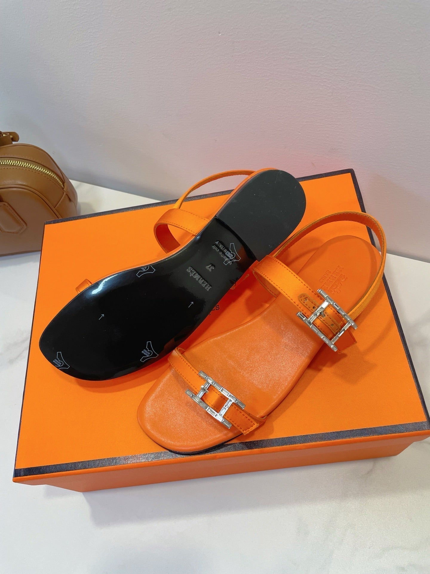 HM Paris Sandals Orange Lamskin 374208