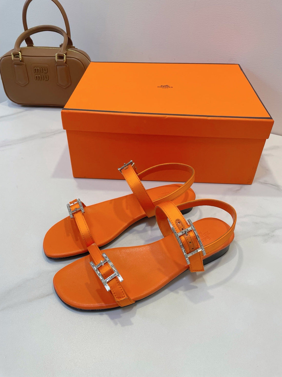 HM Paris Sandals Orange Lamskin 374208