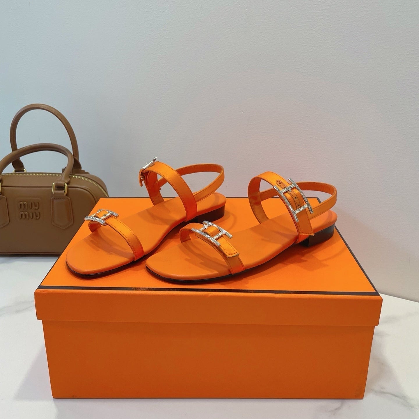 HM Paris Sandals Orange Lamskin 374208