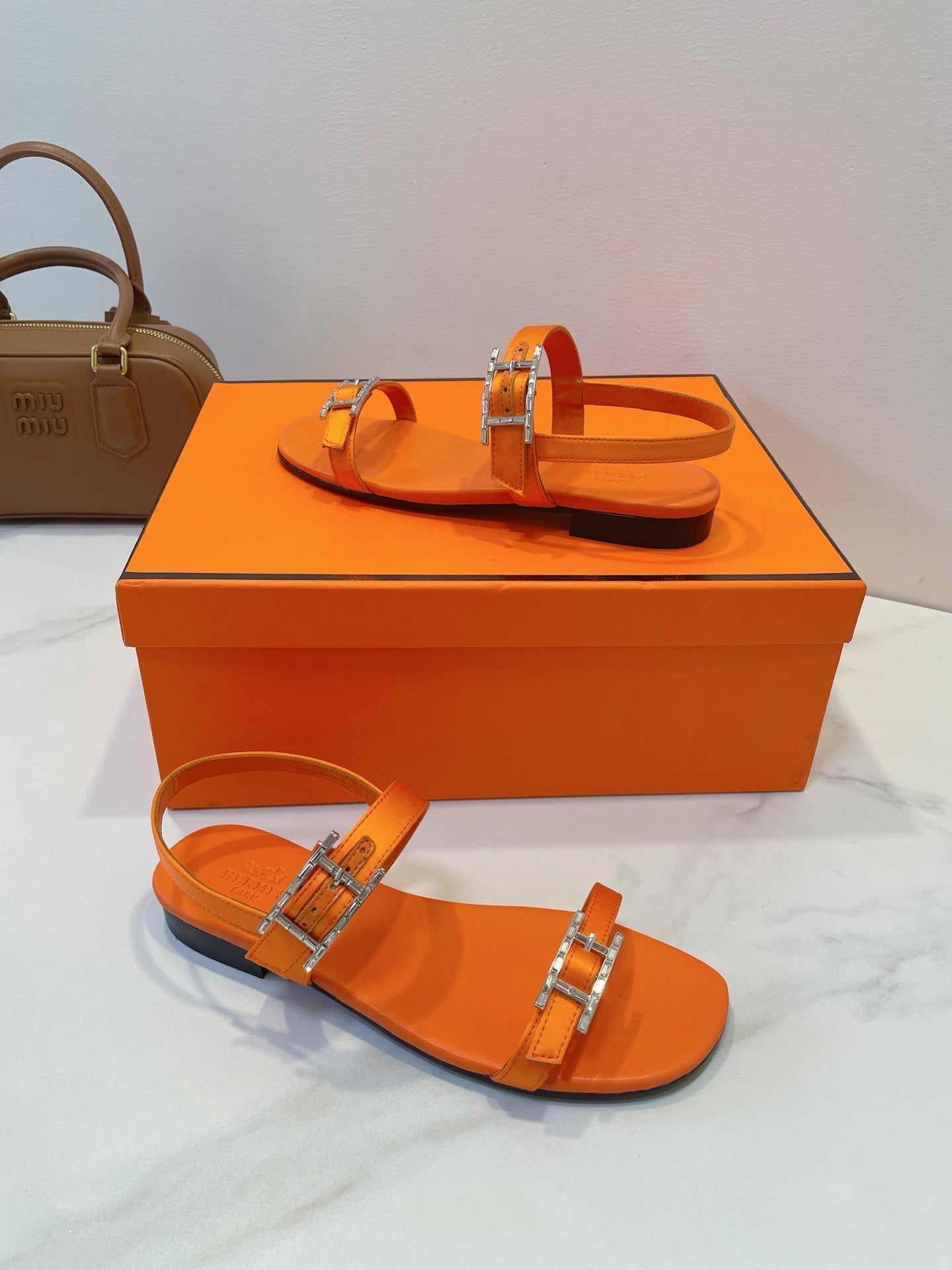 HM Paris Sandals Orange Lamskin 374208