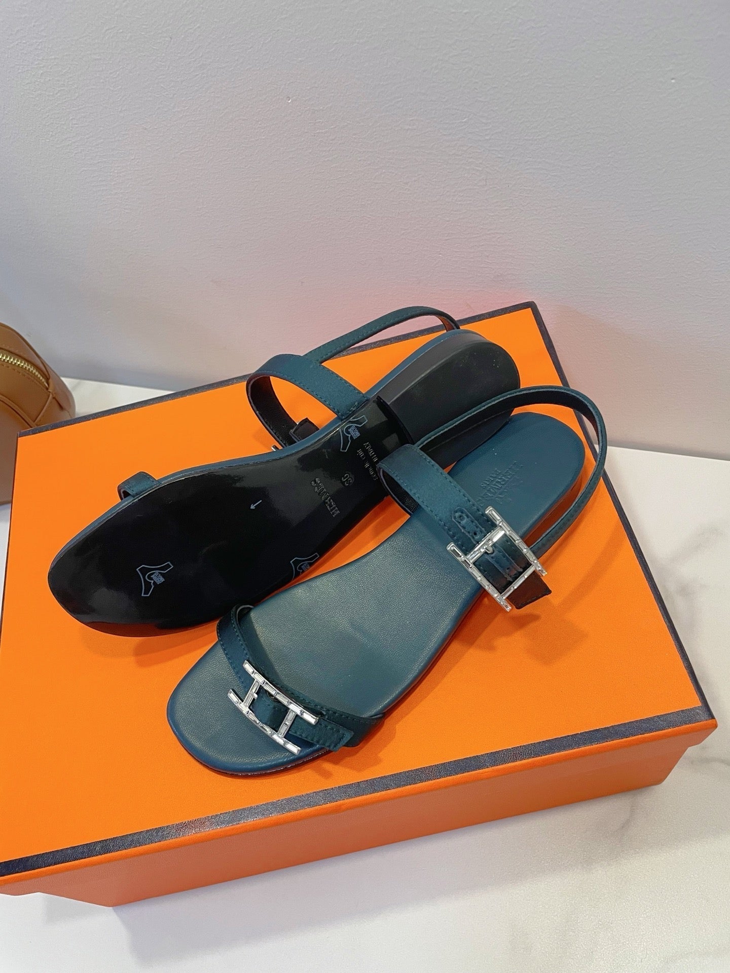 HM Paris Sandals Navy Blue Lamskin 374211