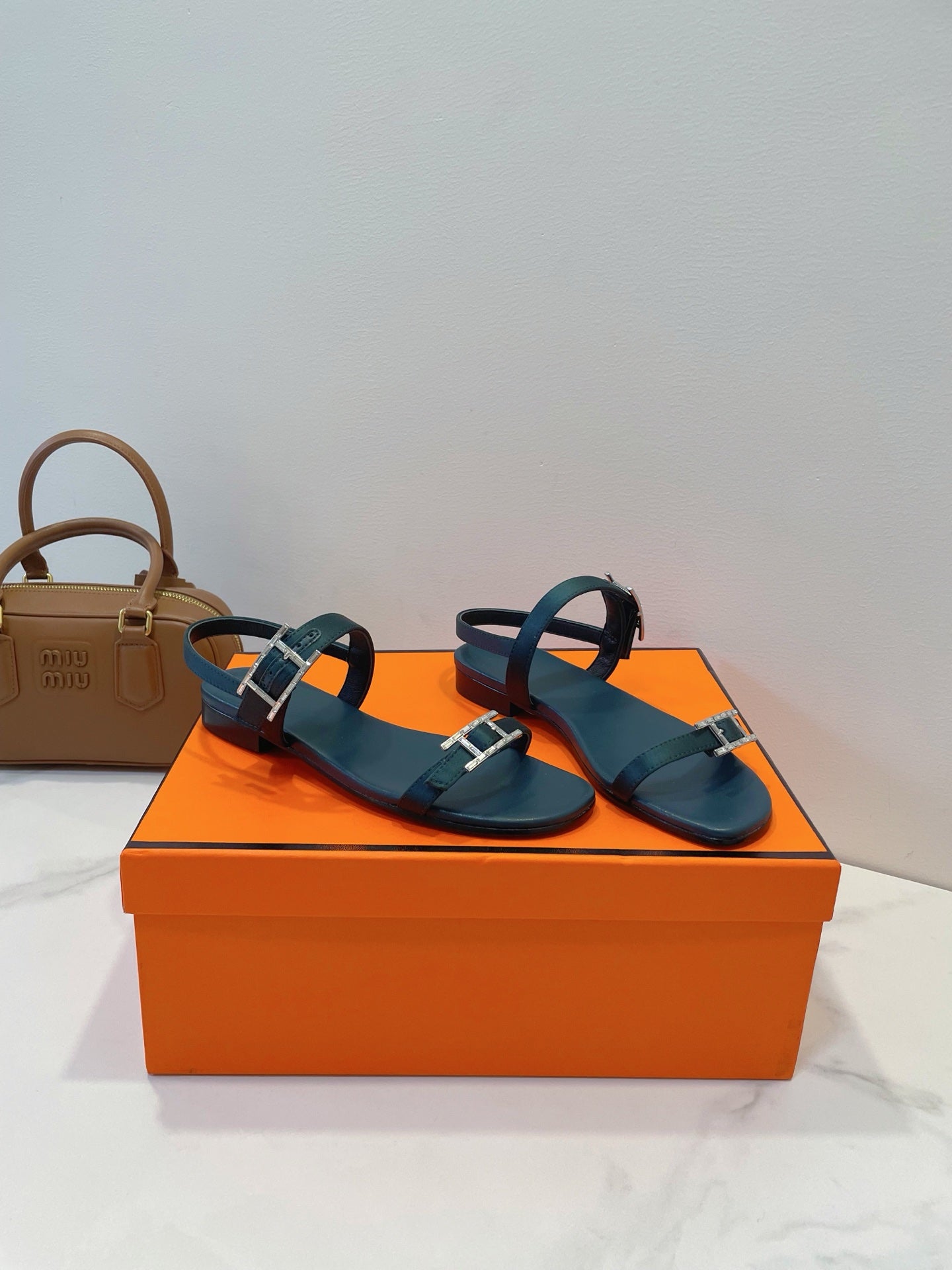 HM Paris Sandals Navy Blue Lamskin 374211