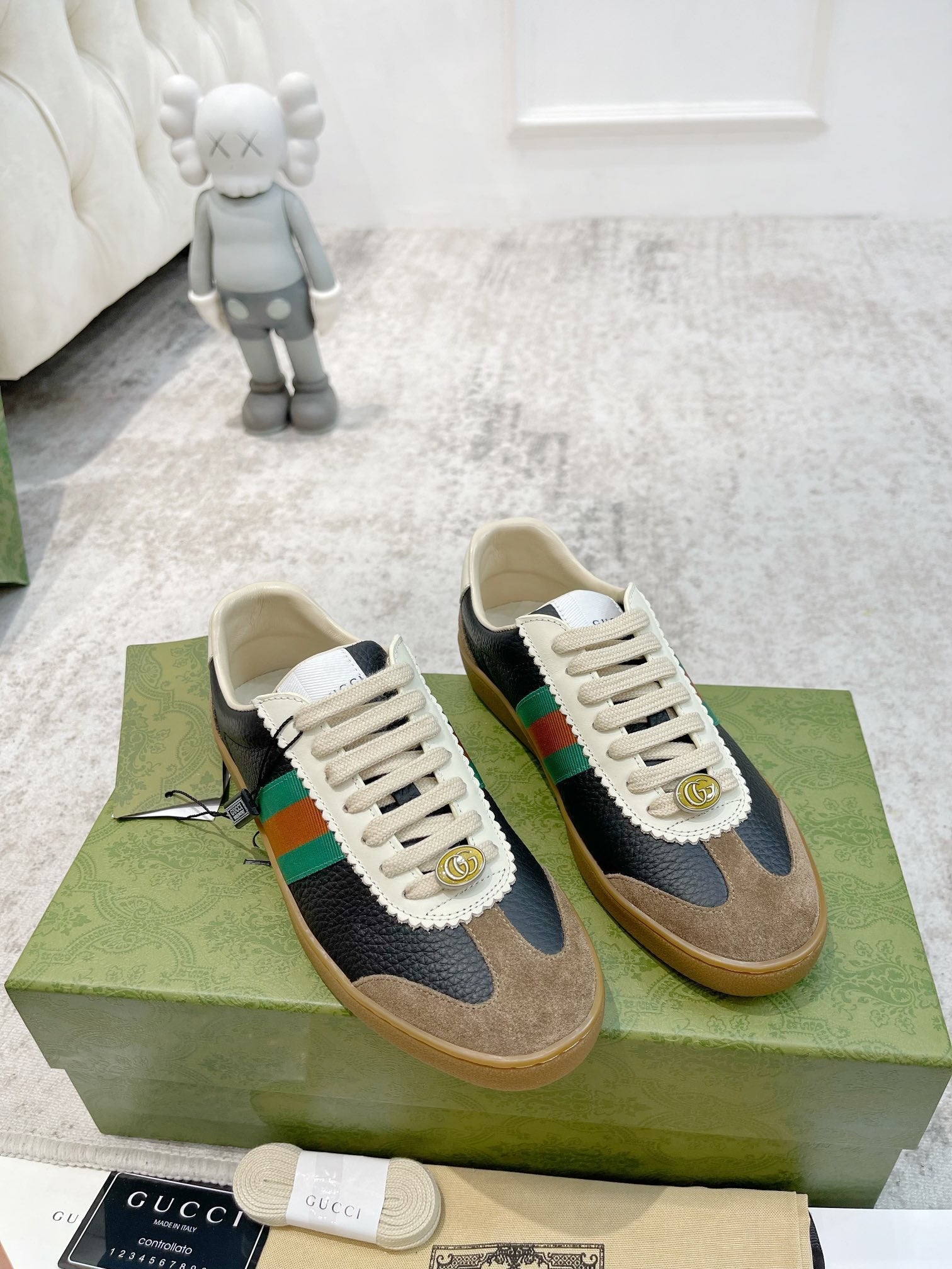 GG Men's Web Sneaker Black Cowhide Suede 853917