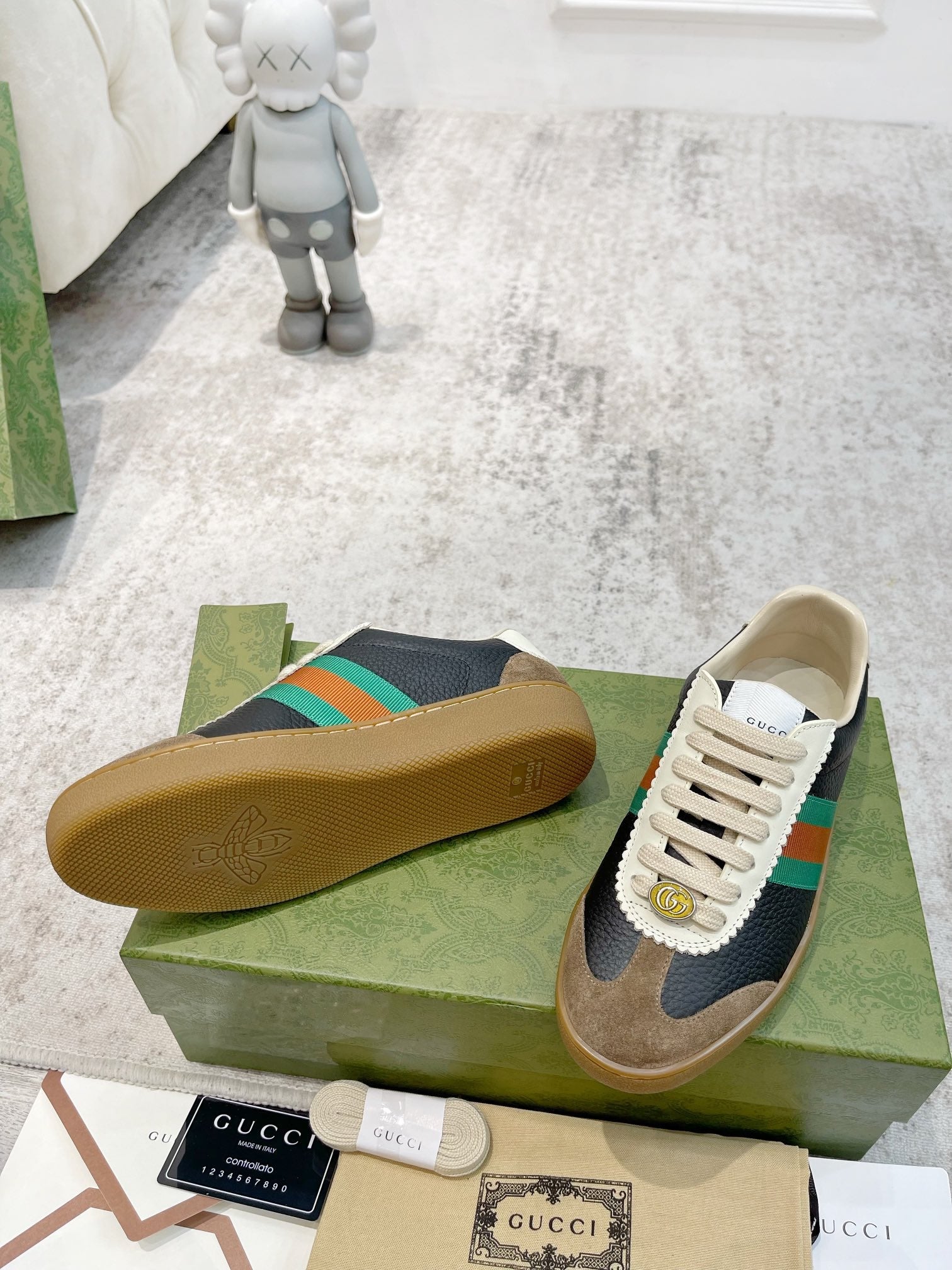 GG Men's Web Sneaker Black Cowhide Suede 853917