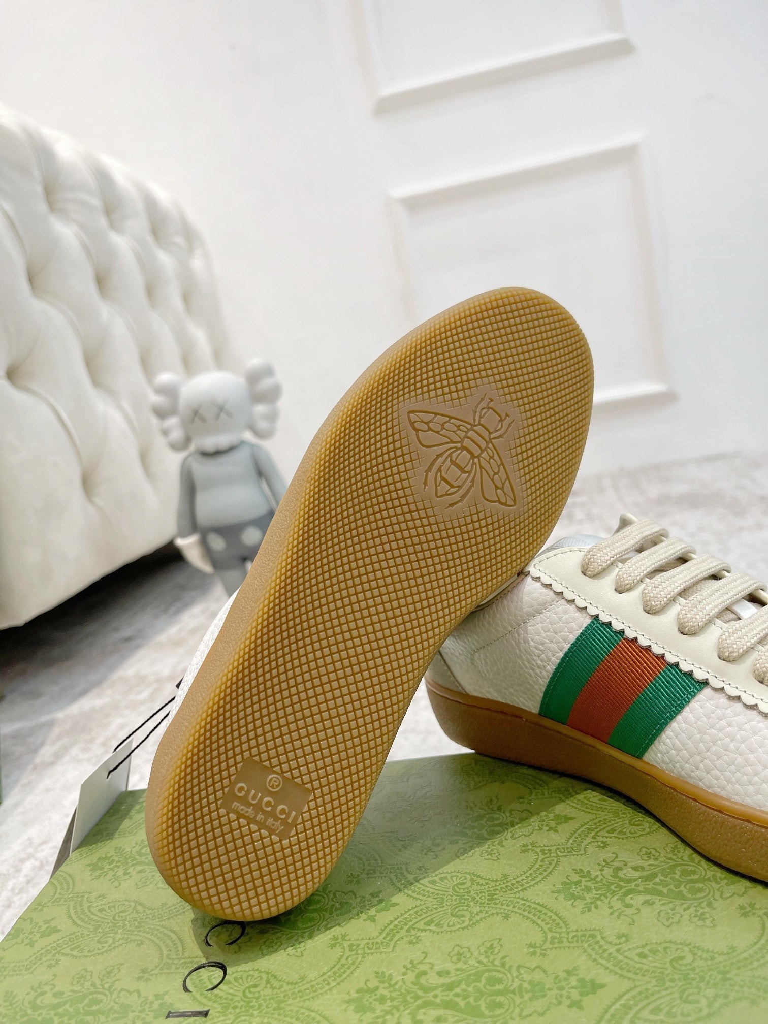 GG Men's Web Sneaker White Cowhide Suede