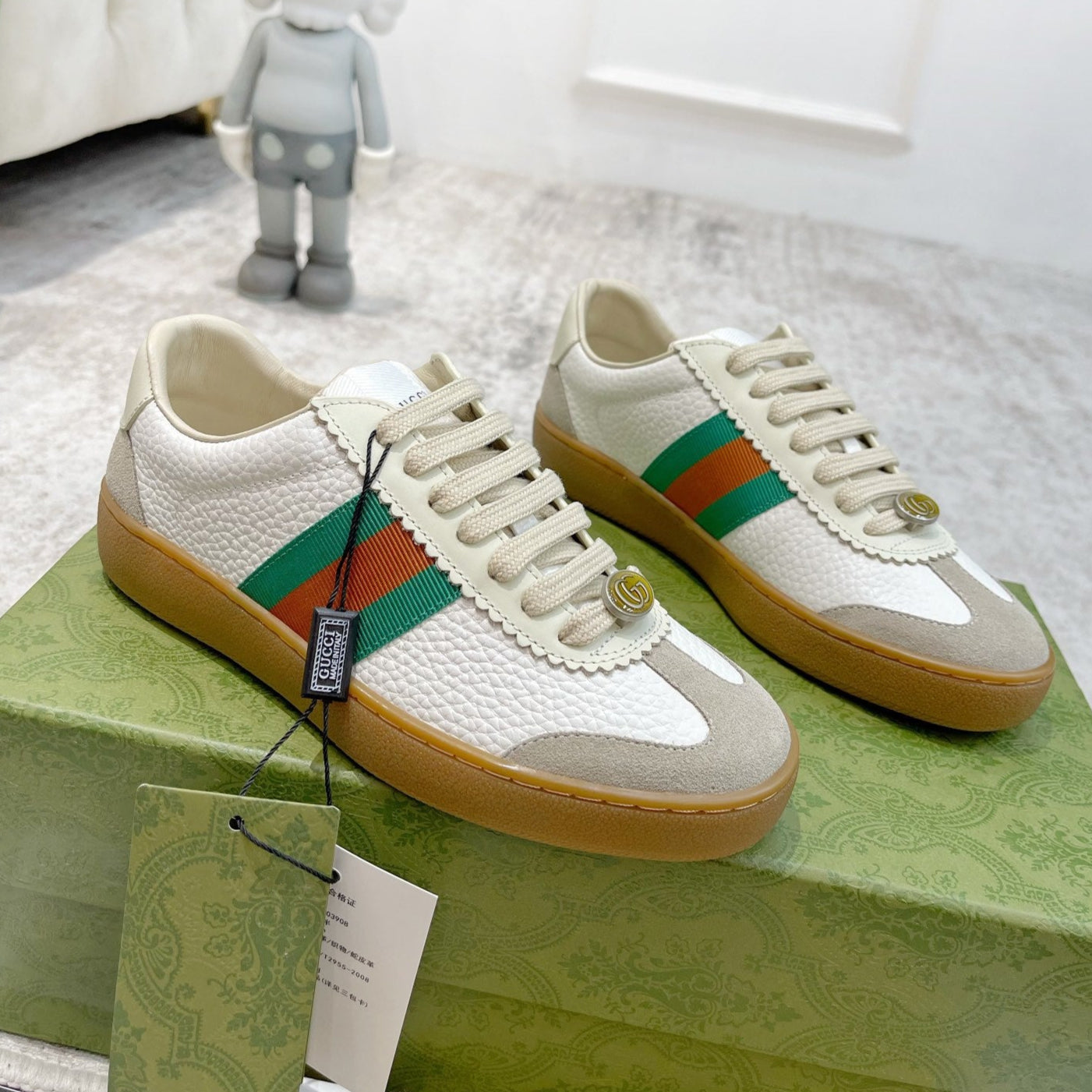 GG Men's Web Sneaker White Cowhide Suede