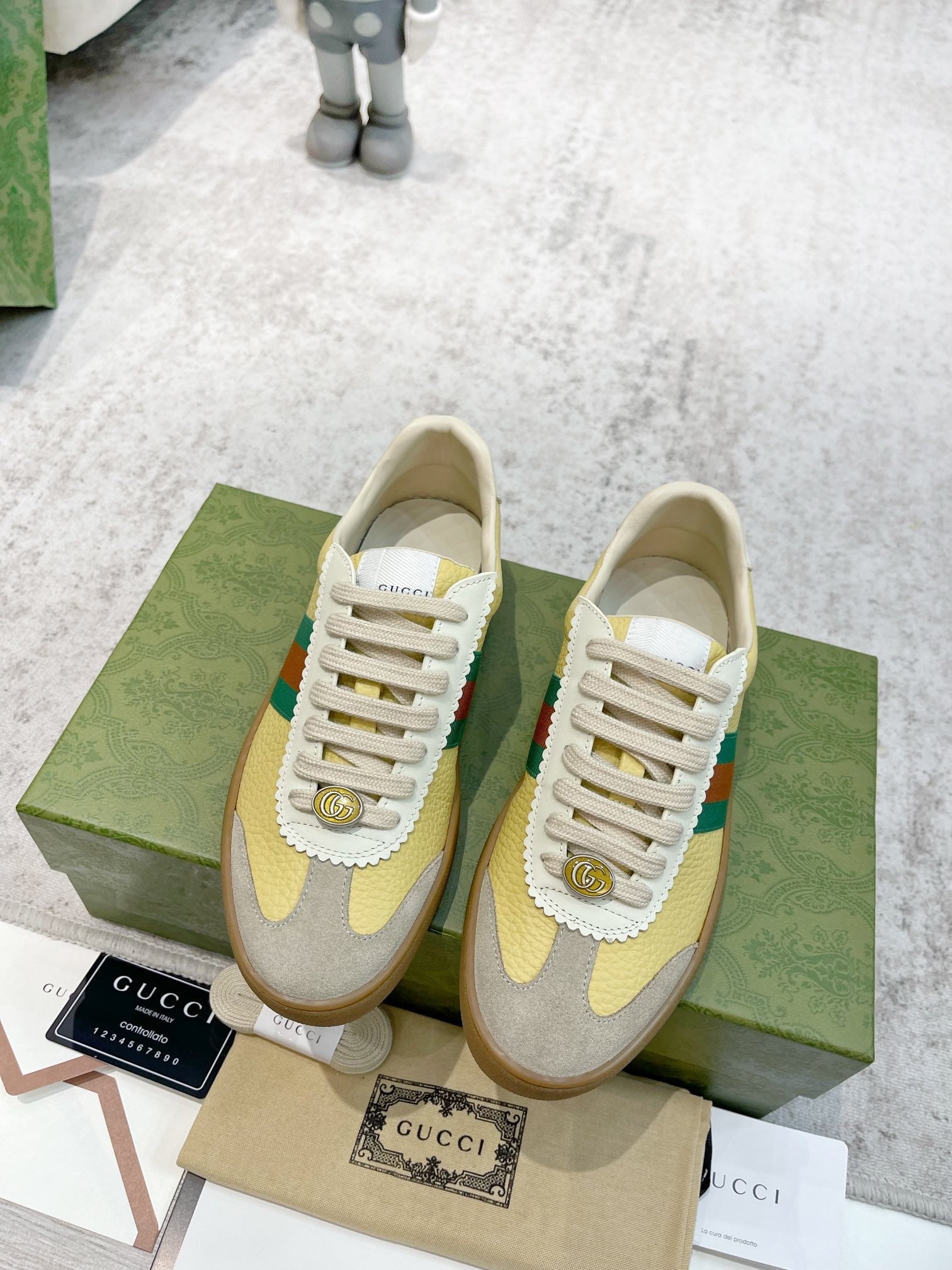 GG Men's Web Sneaker Yellow Cowhide Suede 853919