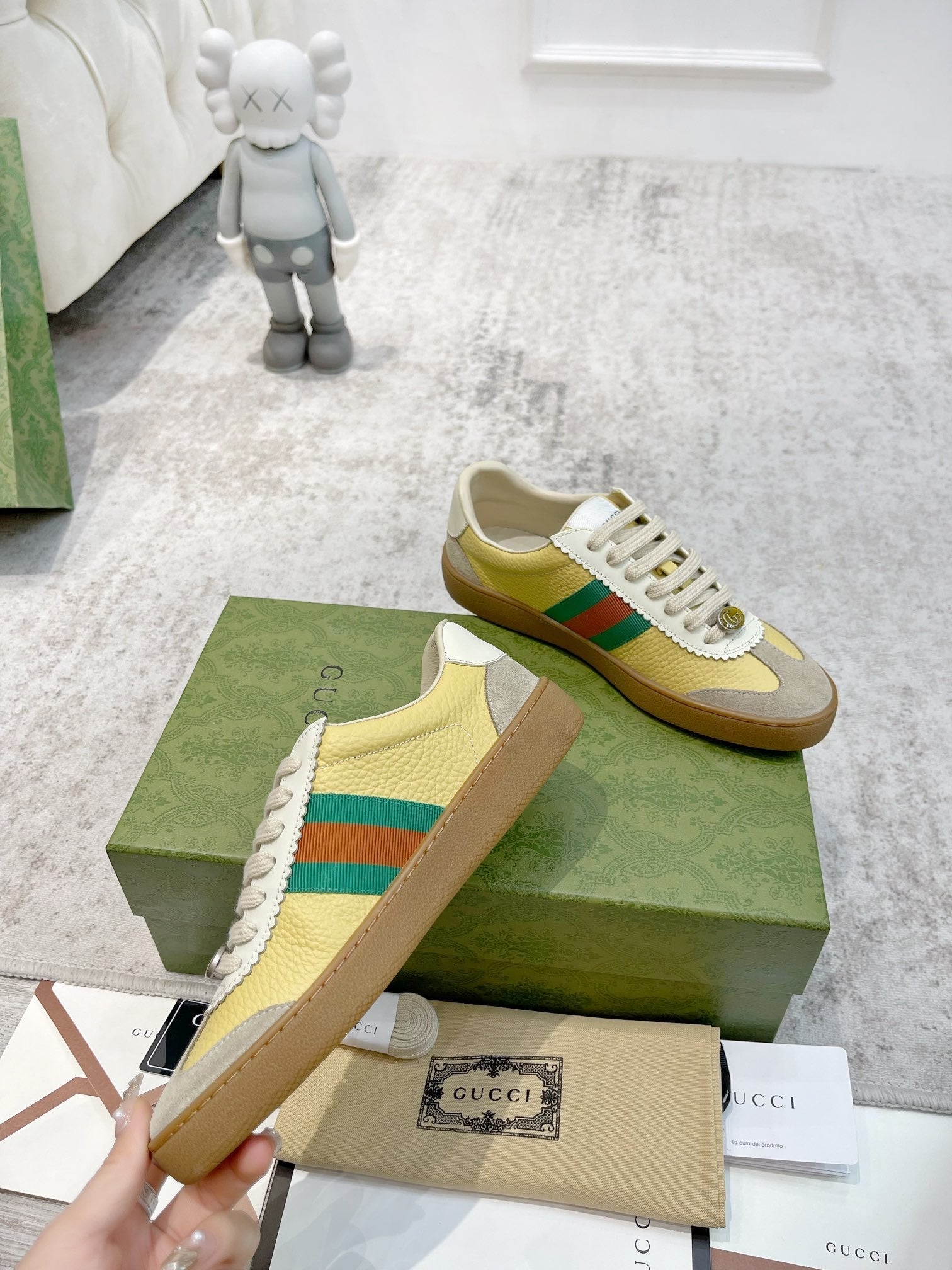 GG Men's Web Sneaker Yellow Cowhide Suede 853919