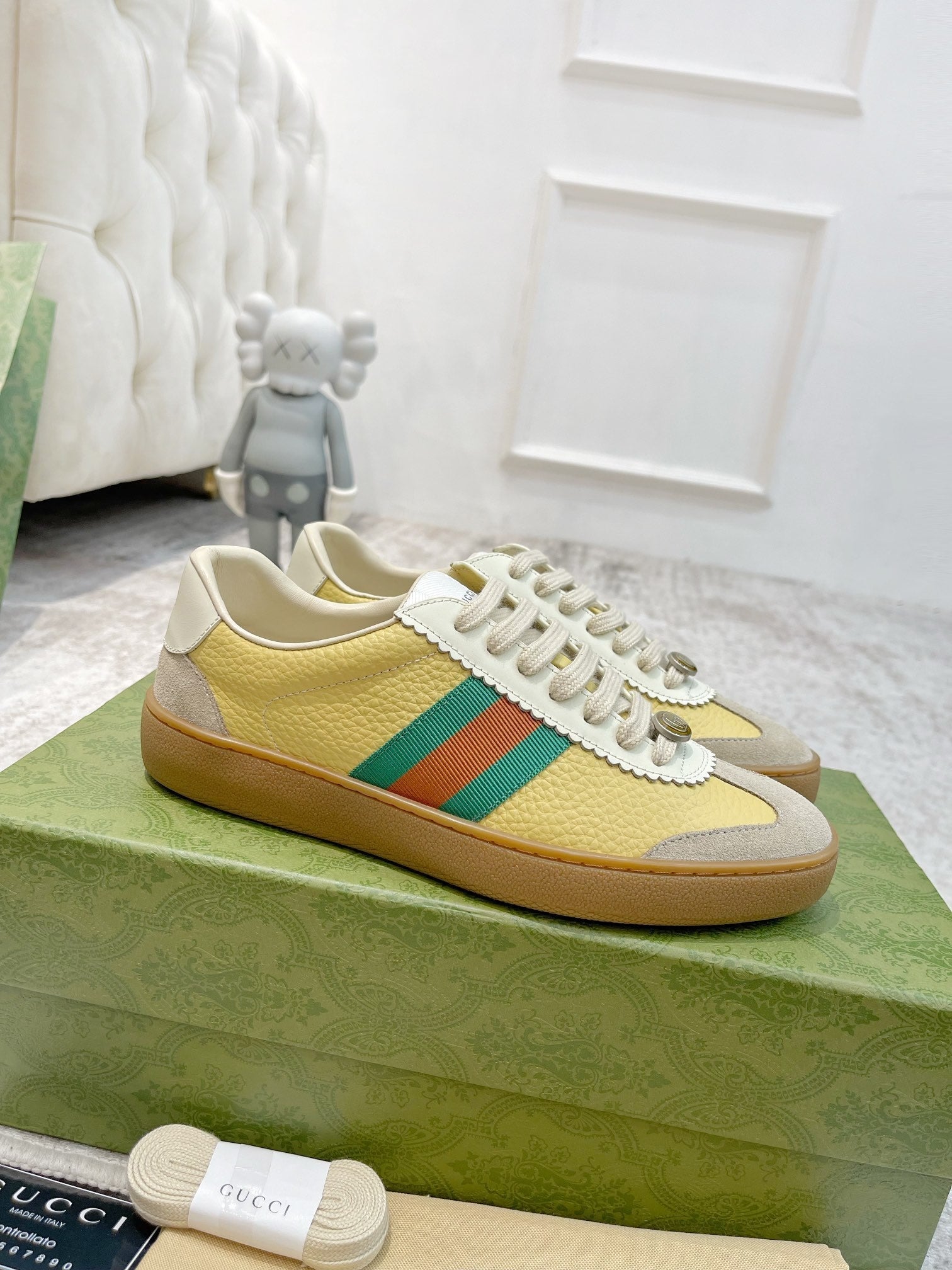 GG Men's Web Sneaker Yellow Cowhide Suede 853919