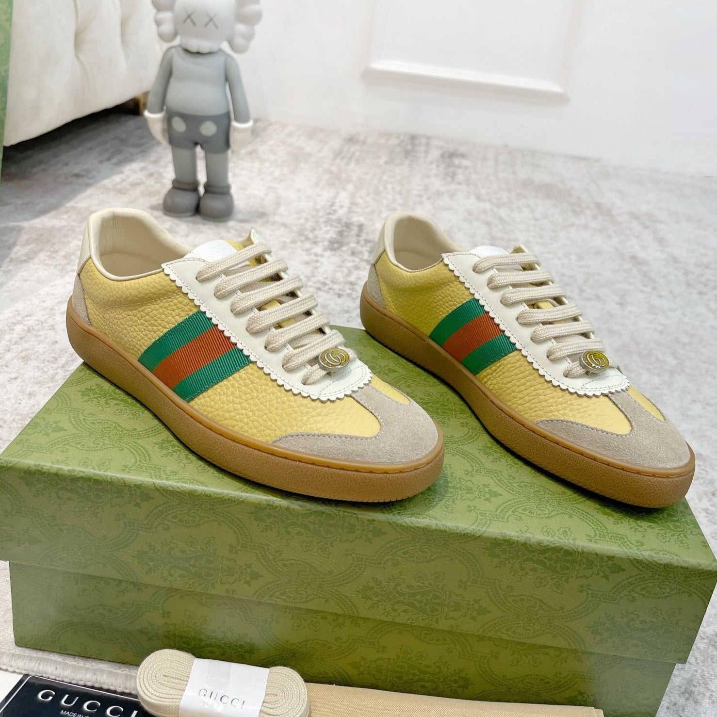 GG Men's Web Sneaker Yellow Cowhide Suede 853919