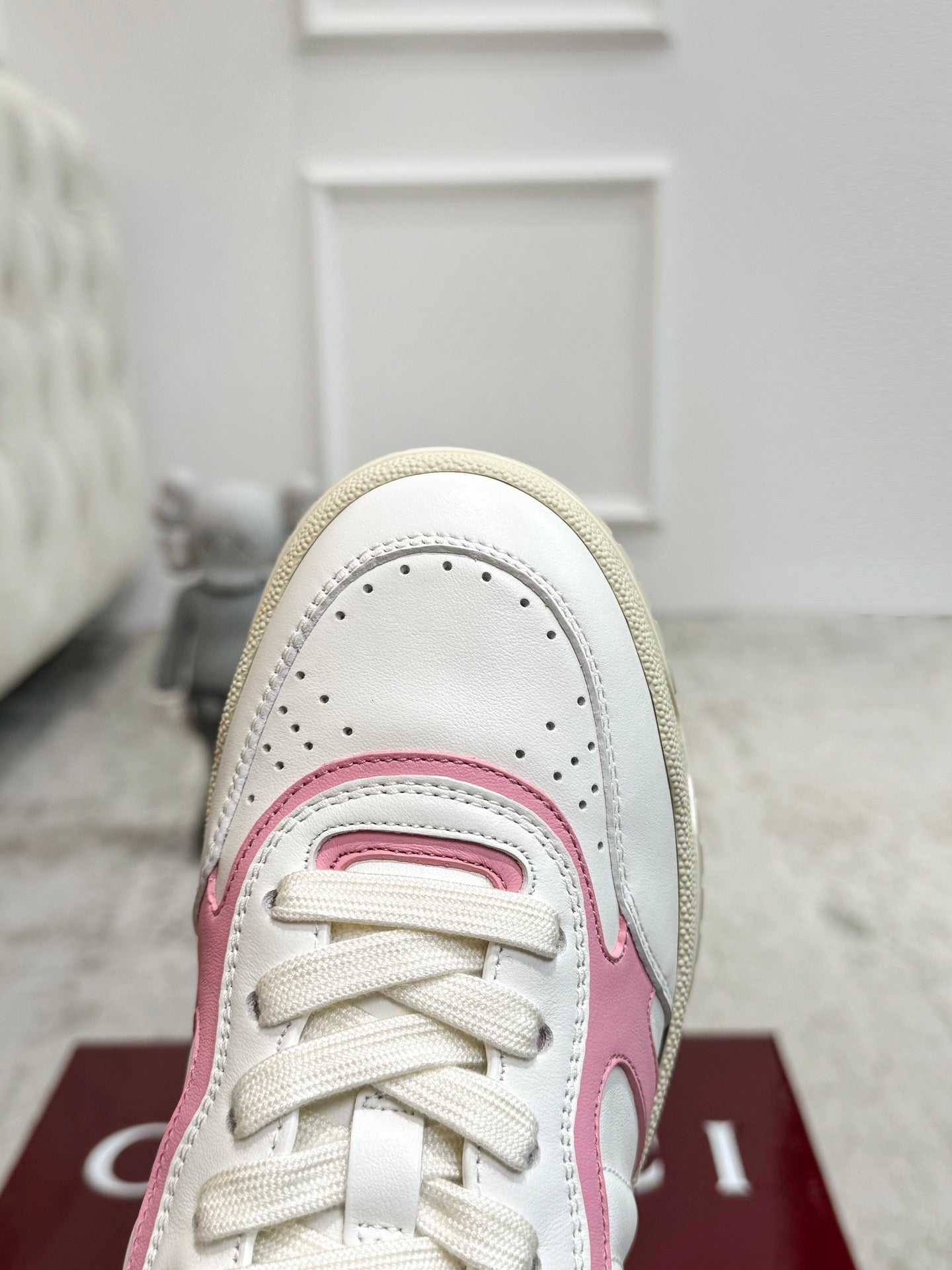 GG Men's Re-Web Sneaker White Pink Calfskin 534246