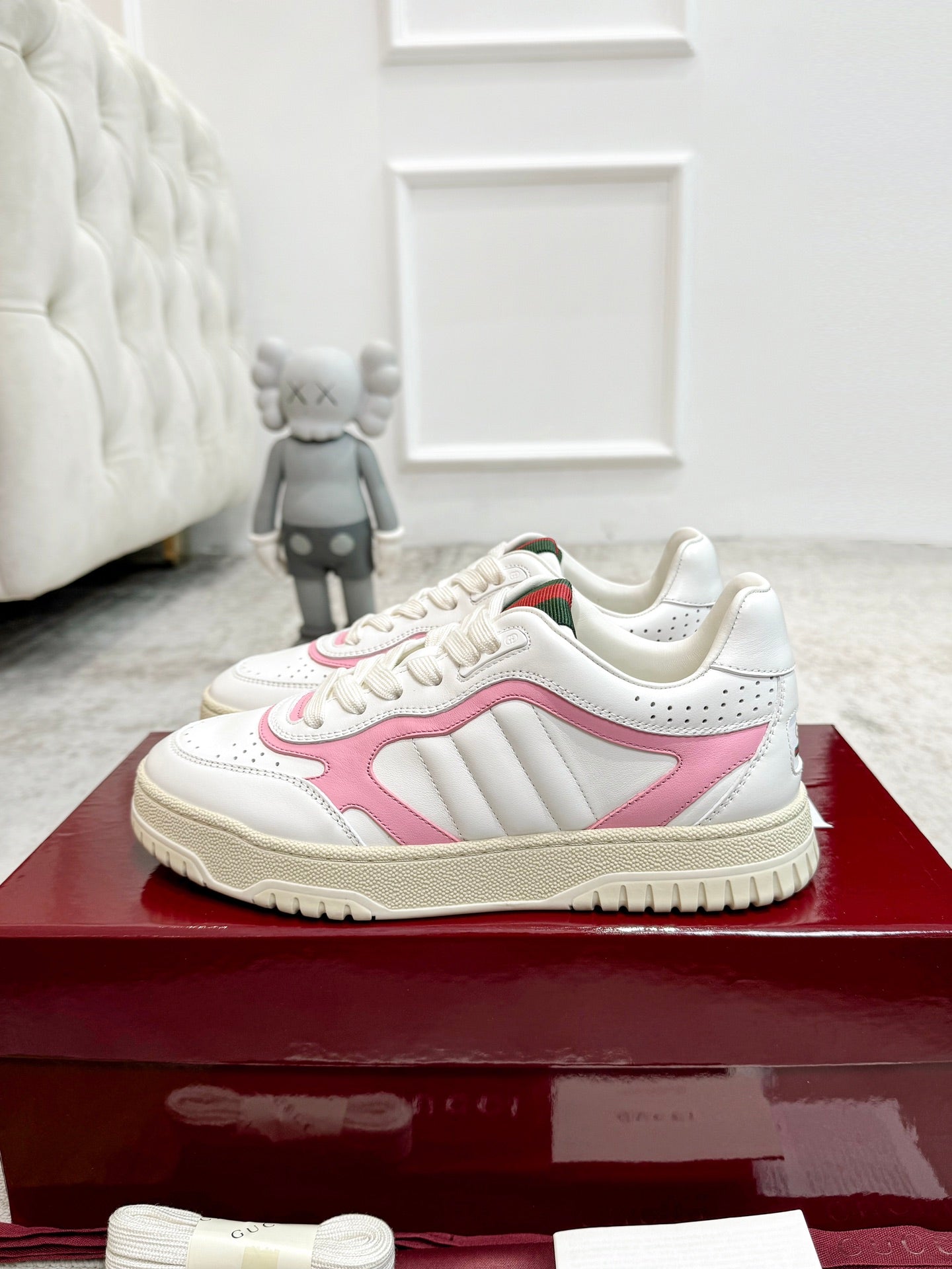 GG Men's Re-Web Sneaker White Pink Calfskin 534246