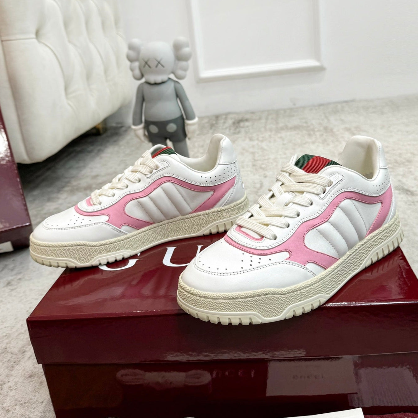 GG Men's Re-Web Sneaker White Pink Calfskin 534246
